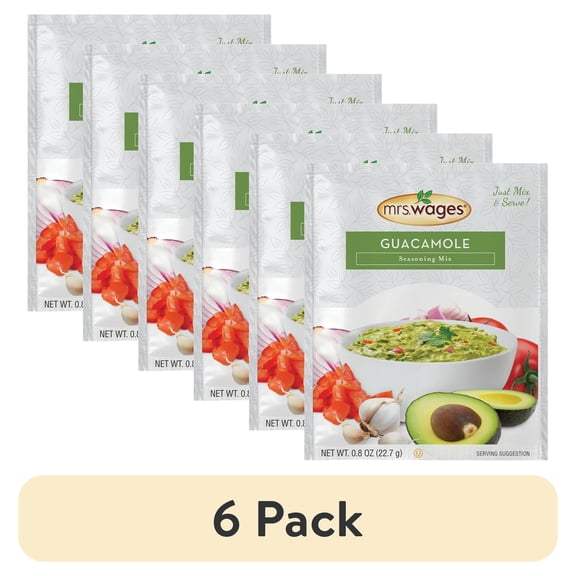 (6 pack) Mrs. Wages Guacamole Seasoning Mix | Quick and Easy | No Hassle Homemade Guacamole Dip | Customizable | Flavorful Spice| Perfect Snack | 0.8 oz packet