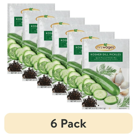 (6 pack) Mrs. Wages Kosher Dill Pickle Seasoning, Quick Pickling Mix for Homemade Pickles, Canning Supplies for Dill Pickles