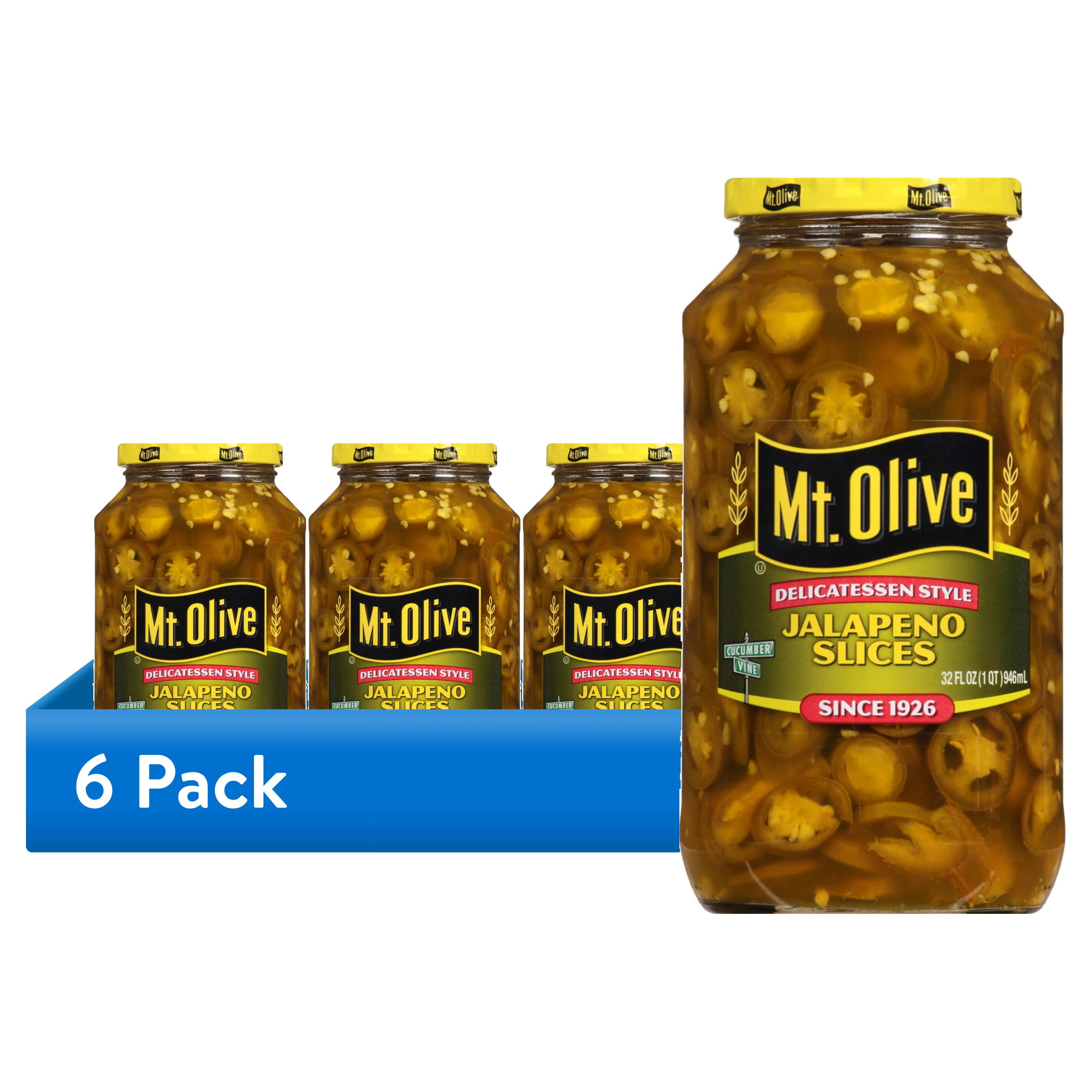 (6 pack) Mt. Olive Deli Style Jalapeno Pepper Slices, 32 fl oz jar
