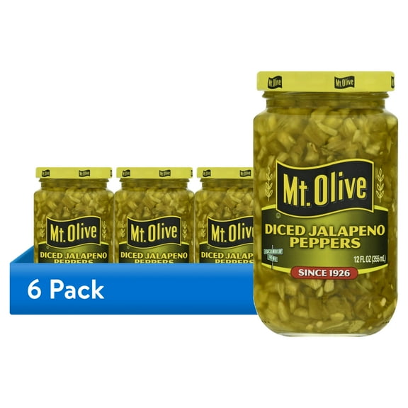 (6 pack) Mt. Olive Diced Jalapeno Peppers, 12 fl oz jar