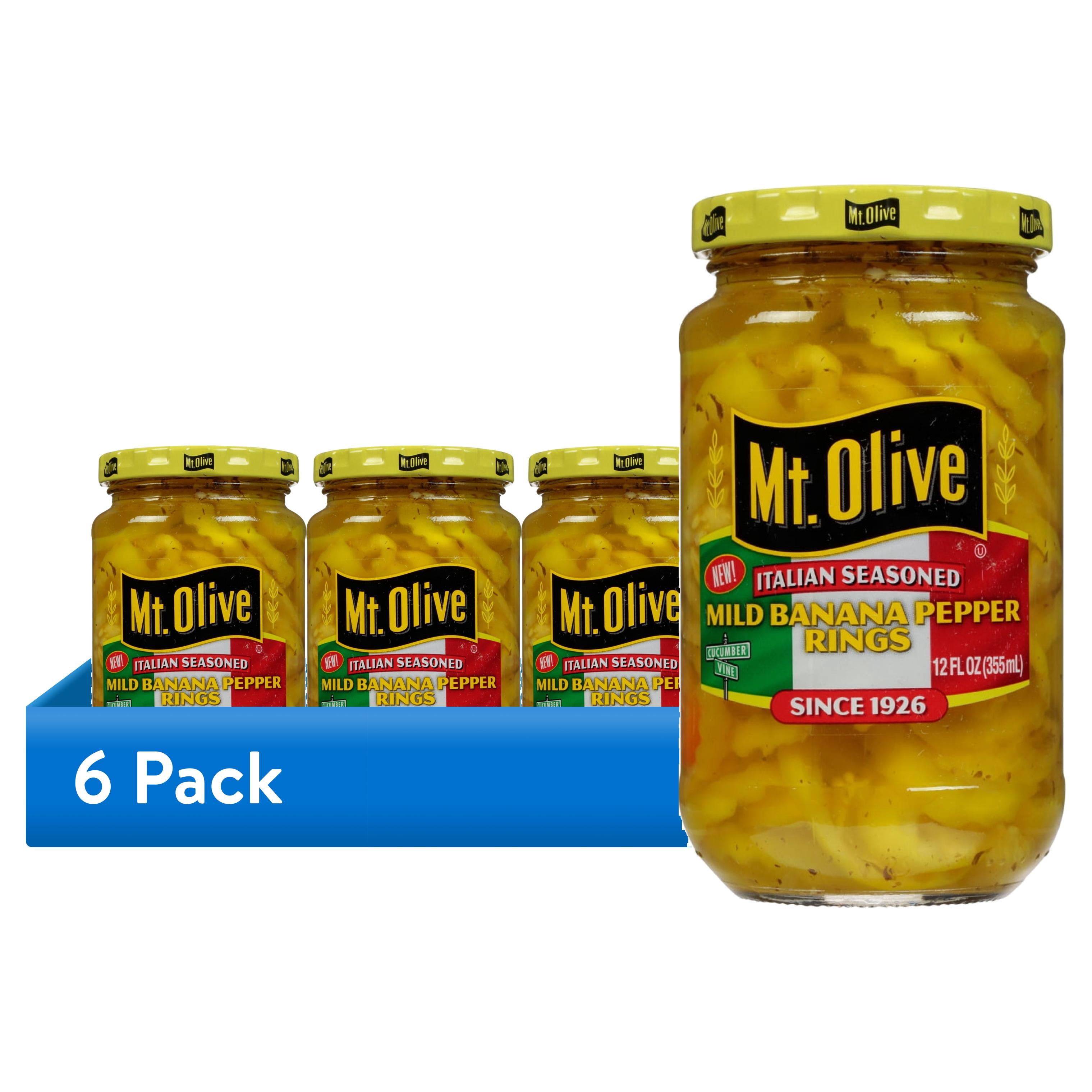 (6 pack) Mt. Olive Italian Seasoned Mild Banana Pepper Rings, 12 fl oz jar