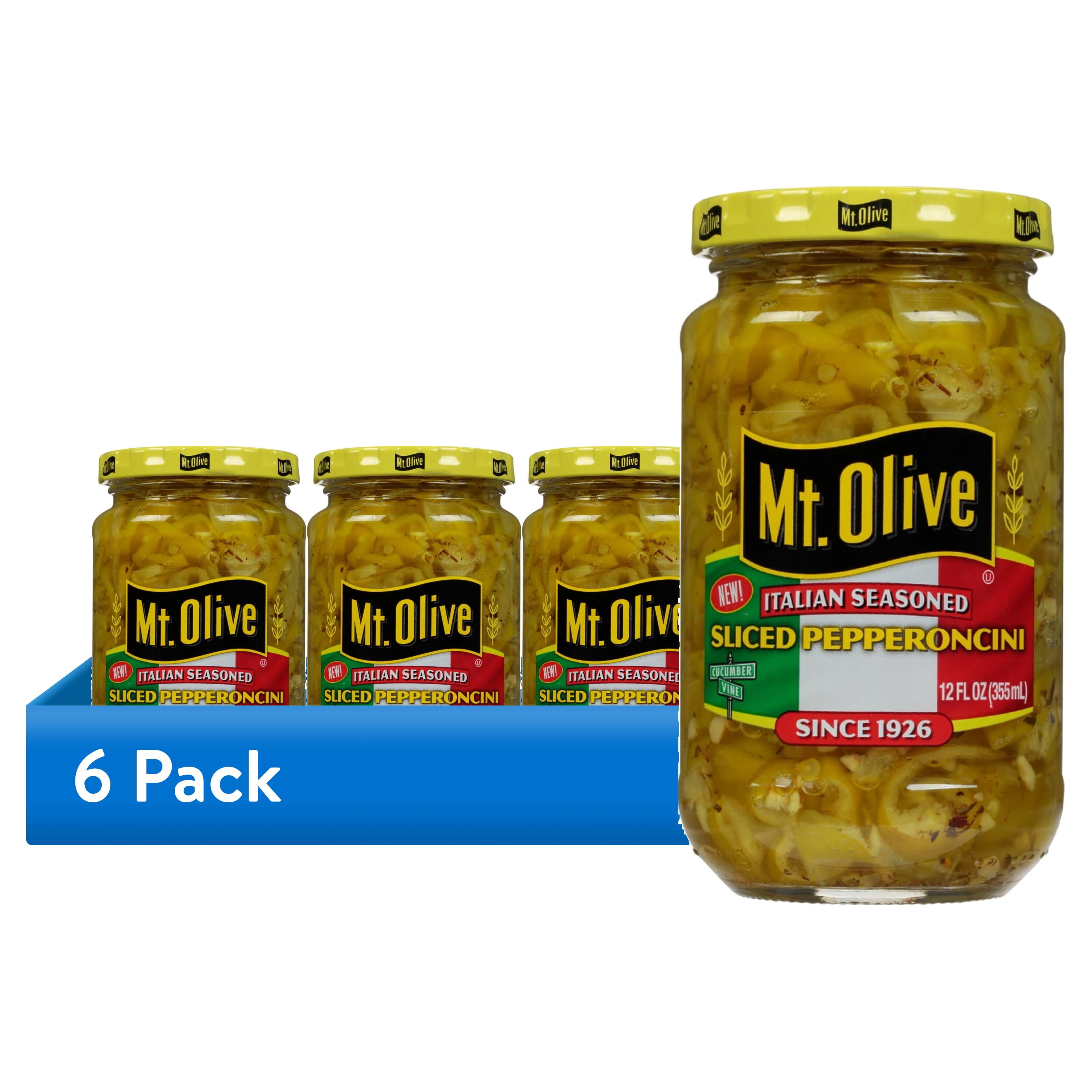 (6 pack) Mt. Olive Italian Seasoned Sliced Pepperoncini, 12 fl oz jar
