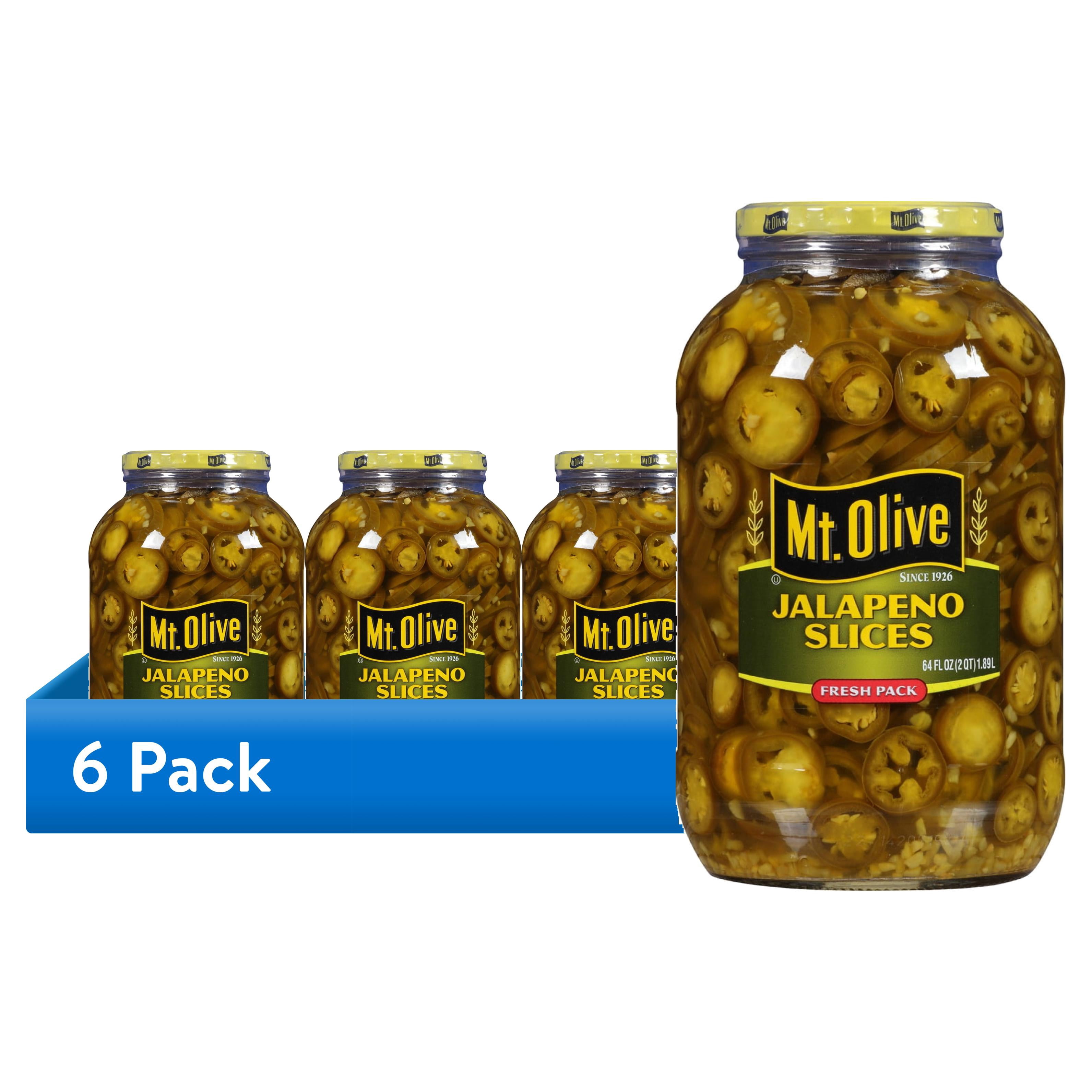 (6 pack) Mt Olive Jalapeno Slices, 64 fl oz Jar