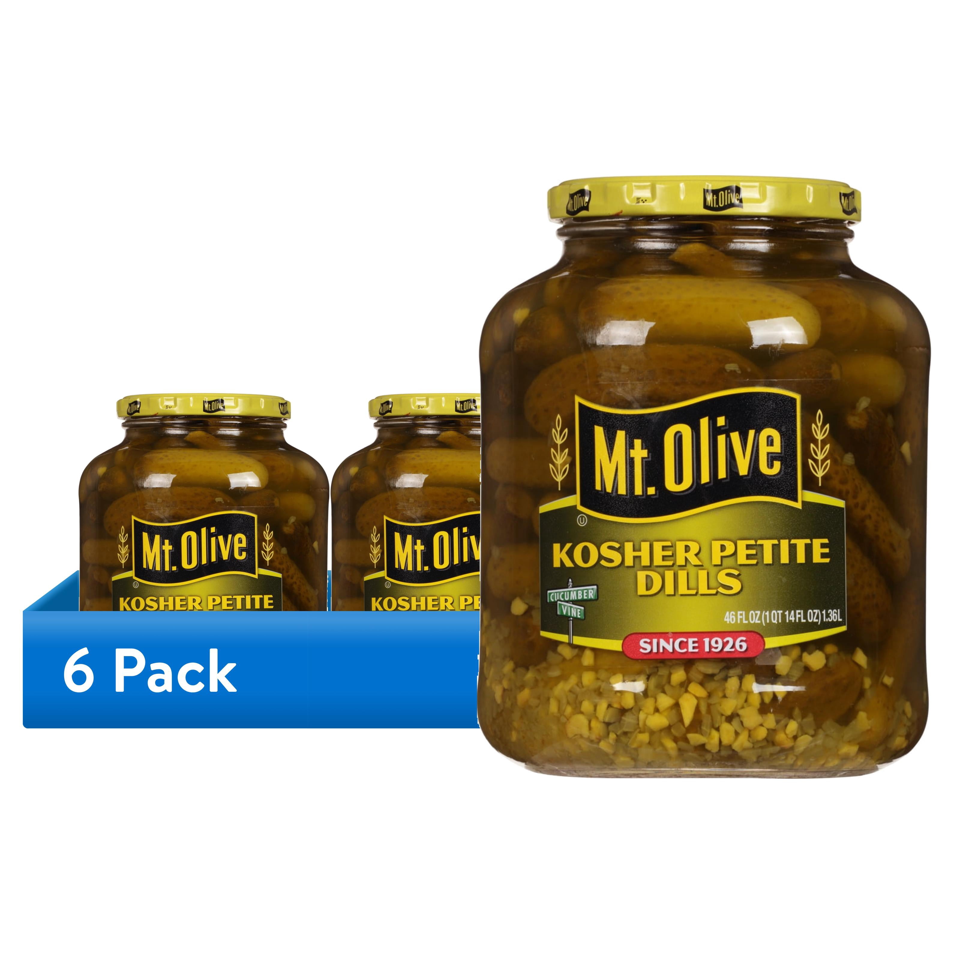 (6 pack) Mt. Olive Kosher Petite Dill Pickles, 46 fl oz jar