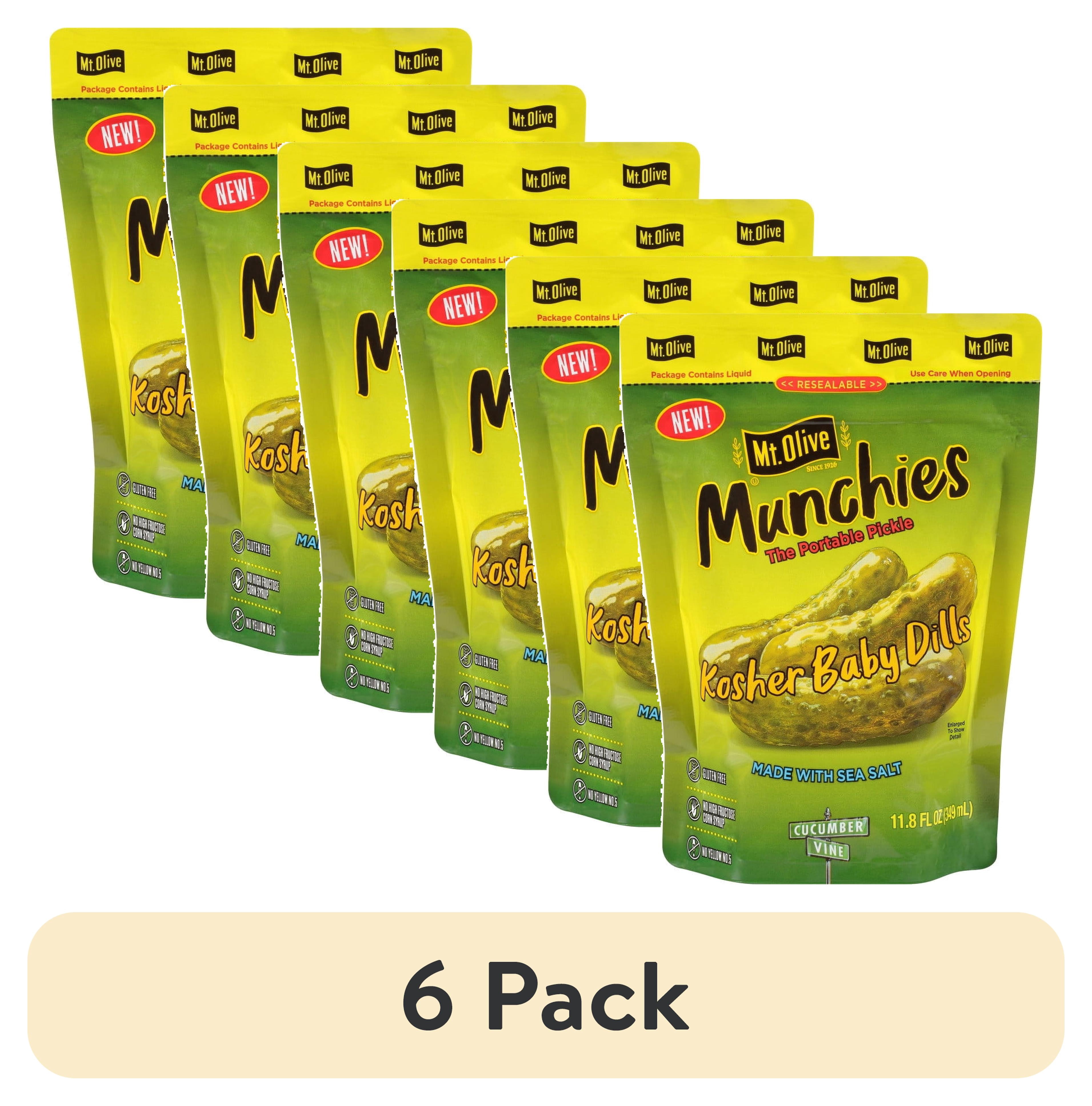 (6 pack) Mt. Olive Munchies Kosher Baby Dills Pickles Resealable Pouch 11.8 oz