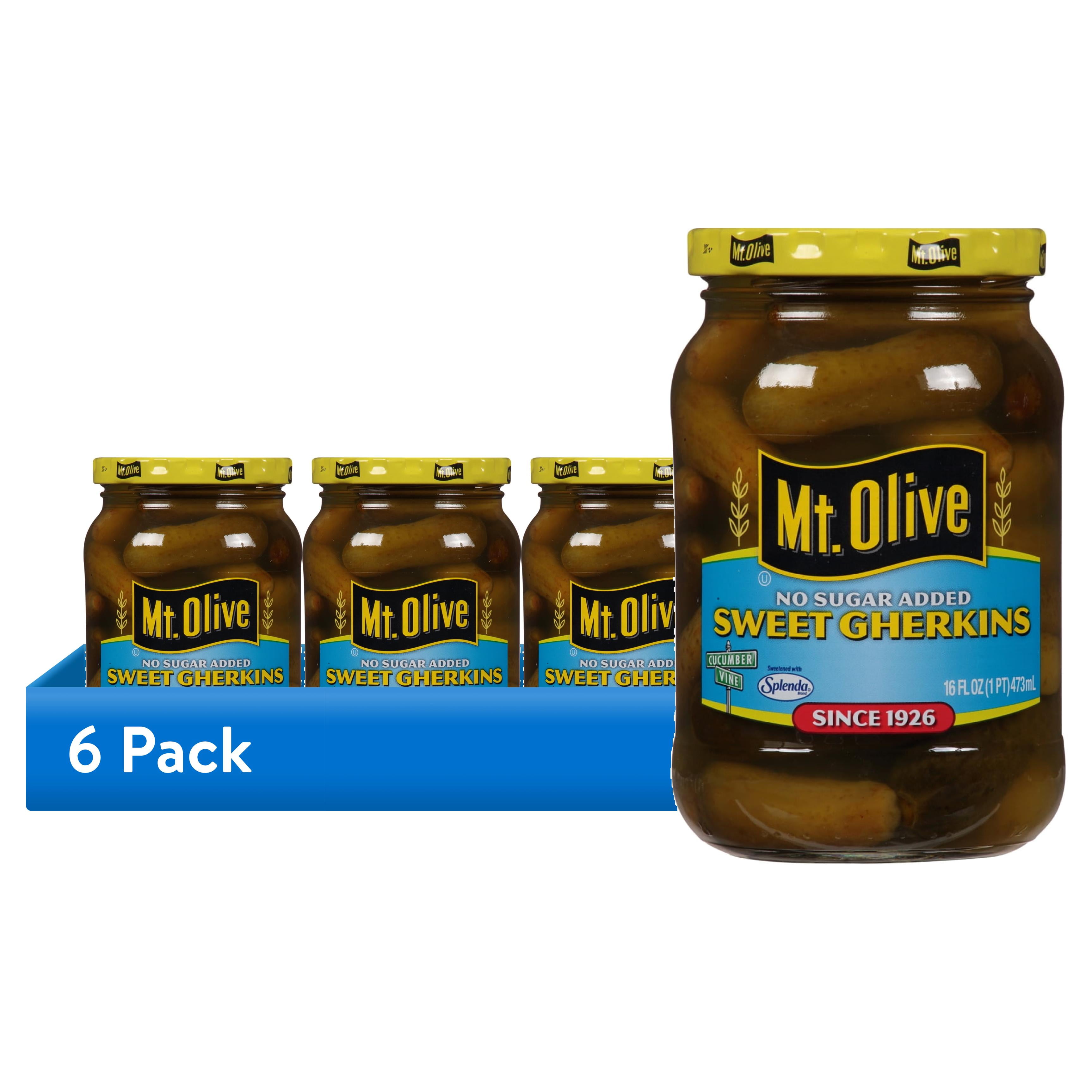6 pack) Mt. Olive No Sugar Added Sweet Gherkin Pickles , 16 fl oz