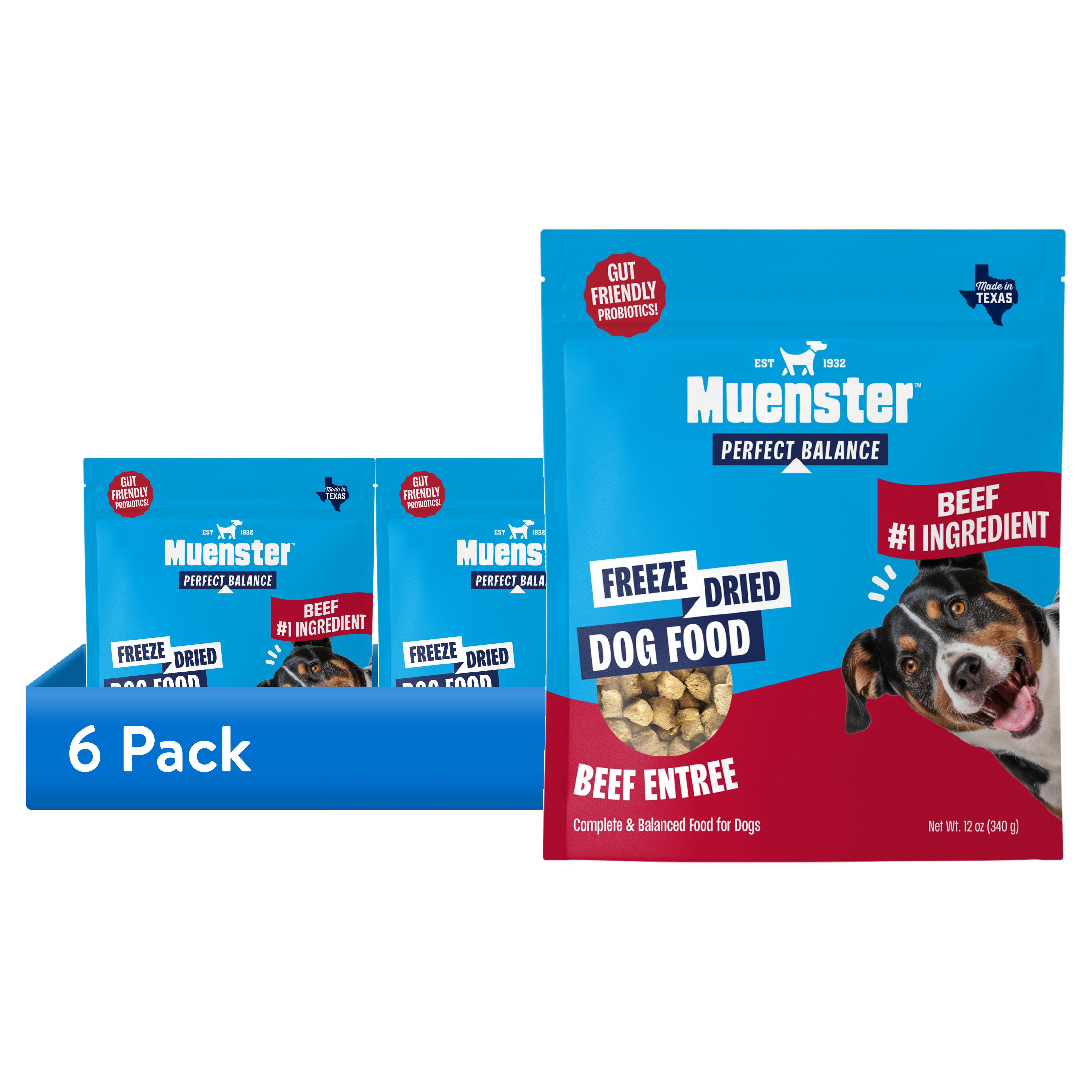 (6 pack) Muenster Perfect Balance Beef Bites Freeze-Dried Dog Food, Training Treats, Food or Topper, All Life Stages, 12 oz Pouch