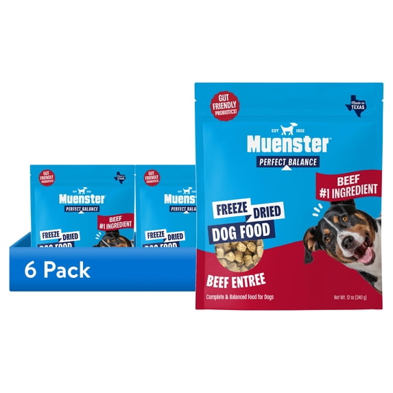 (6 pack) Muenster Perfect Balance Beef Bites Freeze-Dried Dog Food, Training Treats, Food or Topper, All Life Stages, 12 oz Pouch
