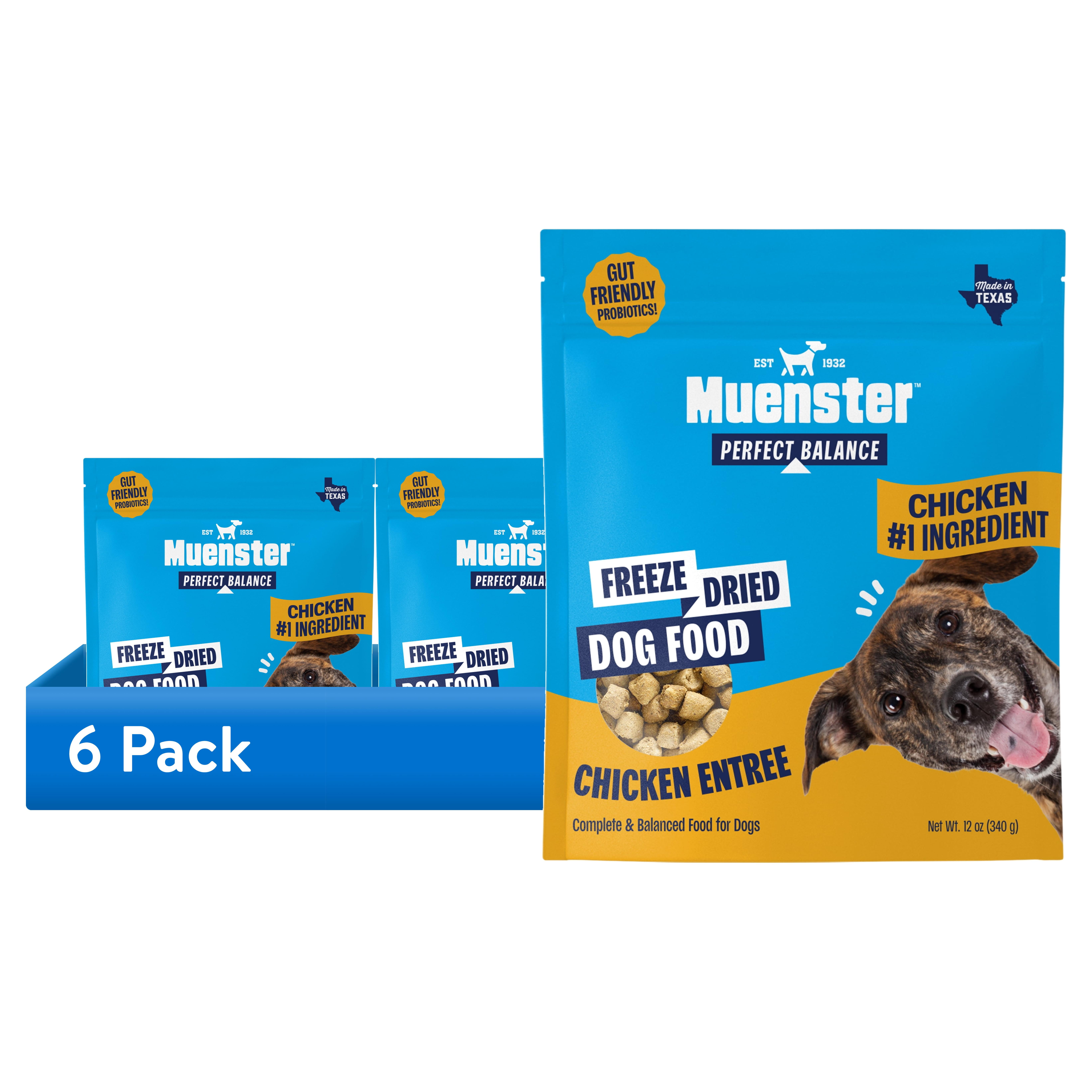 (6 pack) Muenster Perfect Balance Chicken Bites Freeze-Dried Dog Food, for All Life Stages, use as a Meal, Meal Topper or Training Treat, 12 oz Pouch