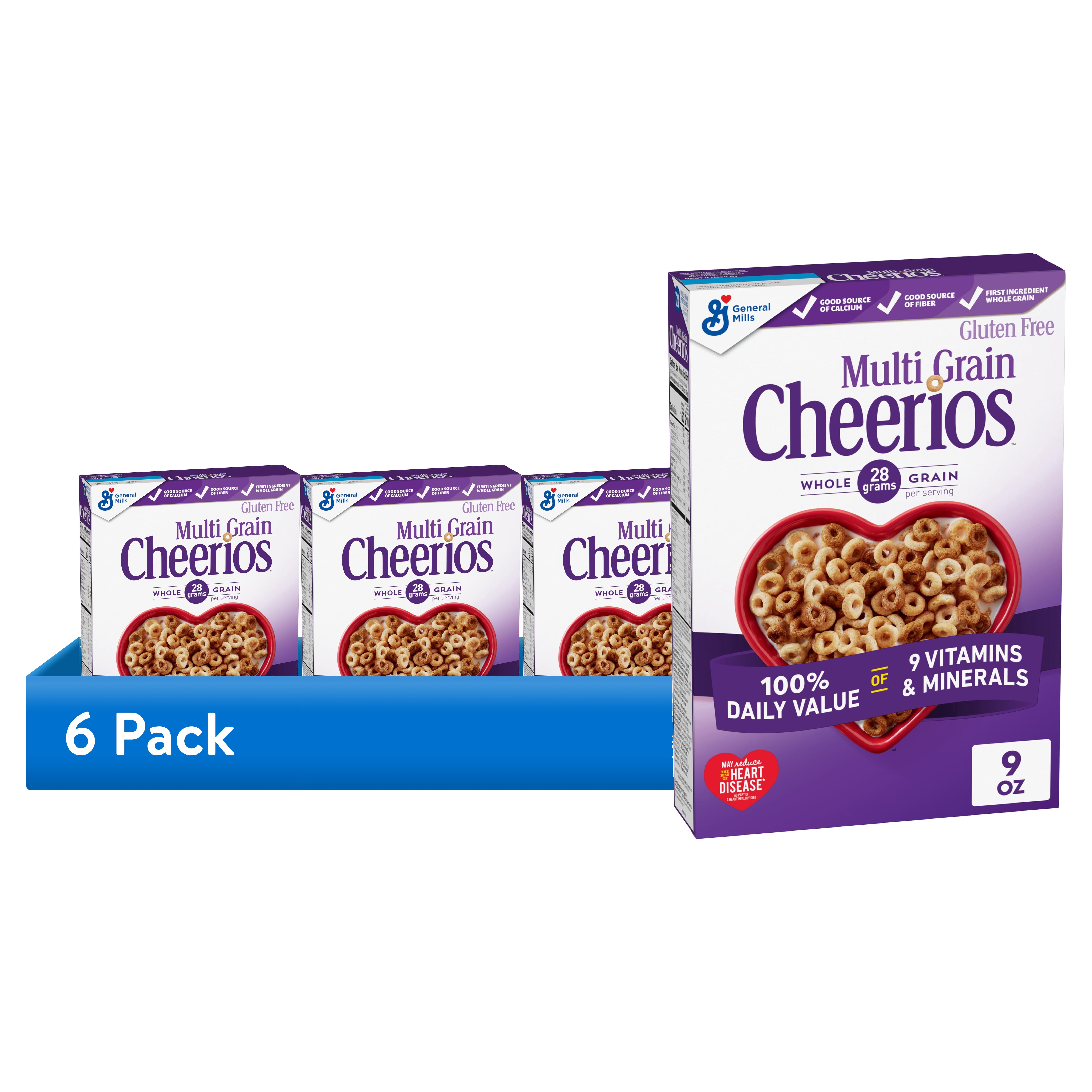 (6 pack) Multi Grain Cheerios, Heart Healthy Breakfast Cereal, Gluten Free, 9 oz