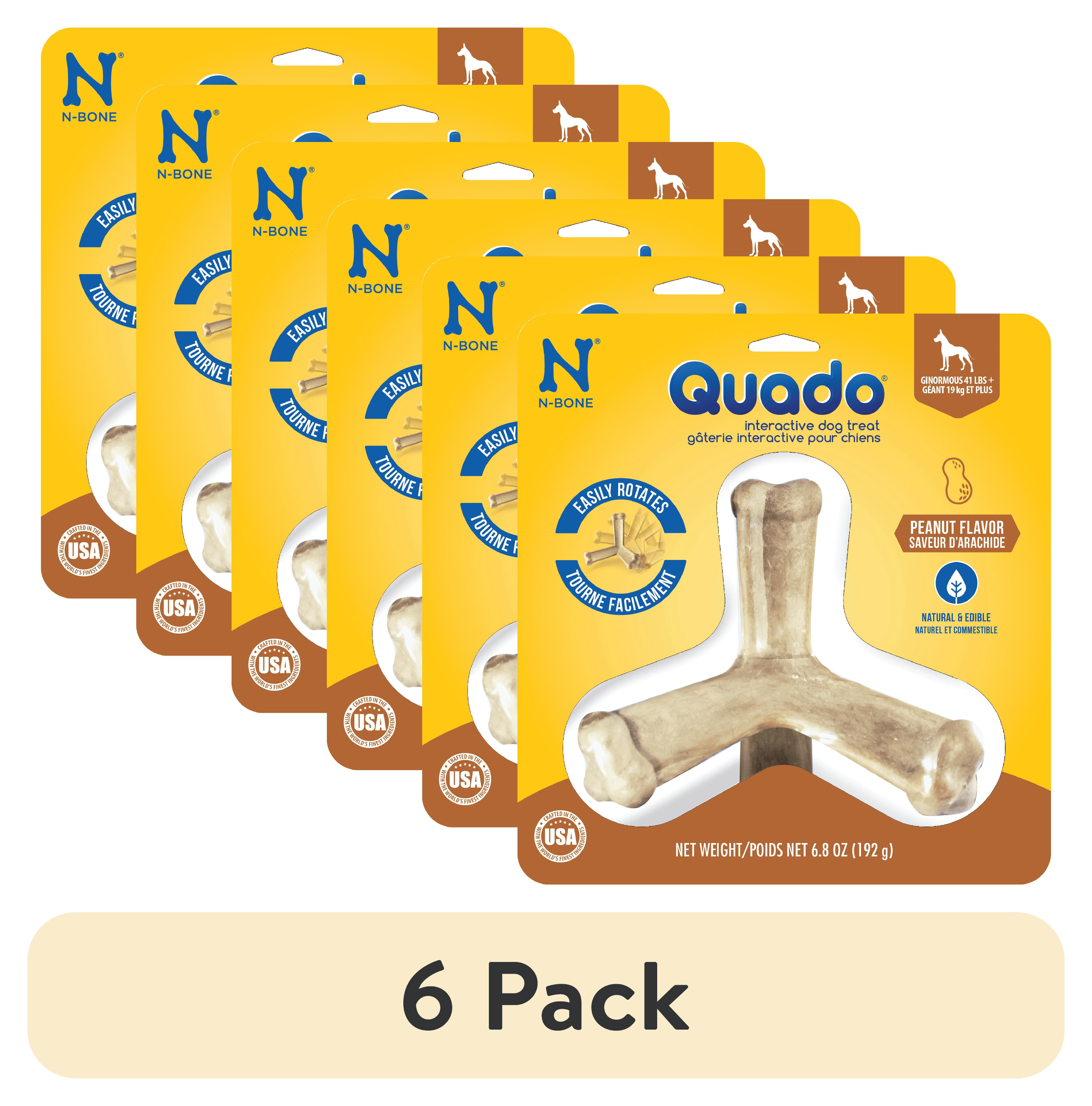 (6 pack) N-Bone Quado Ginormous Peanut Flavor Dried Interactive Dog Dental Chew, Large 6.8 oz, 1 Count