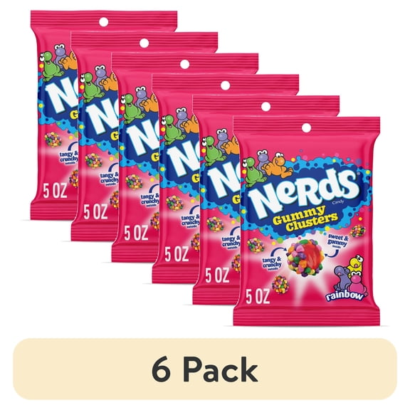 (6 pack) NERDS Gummy Clusters, Candy, Rainbow, Crunchy and Gummy, 5 oz