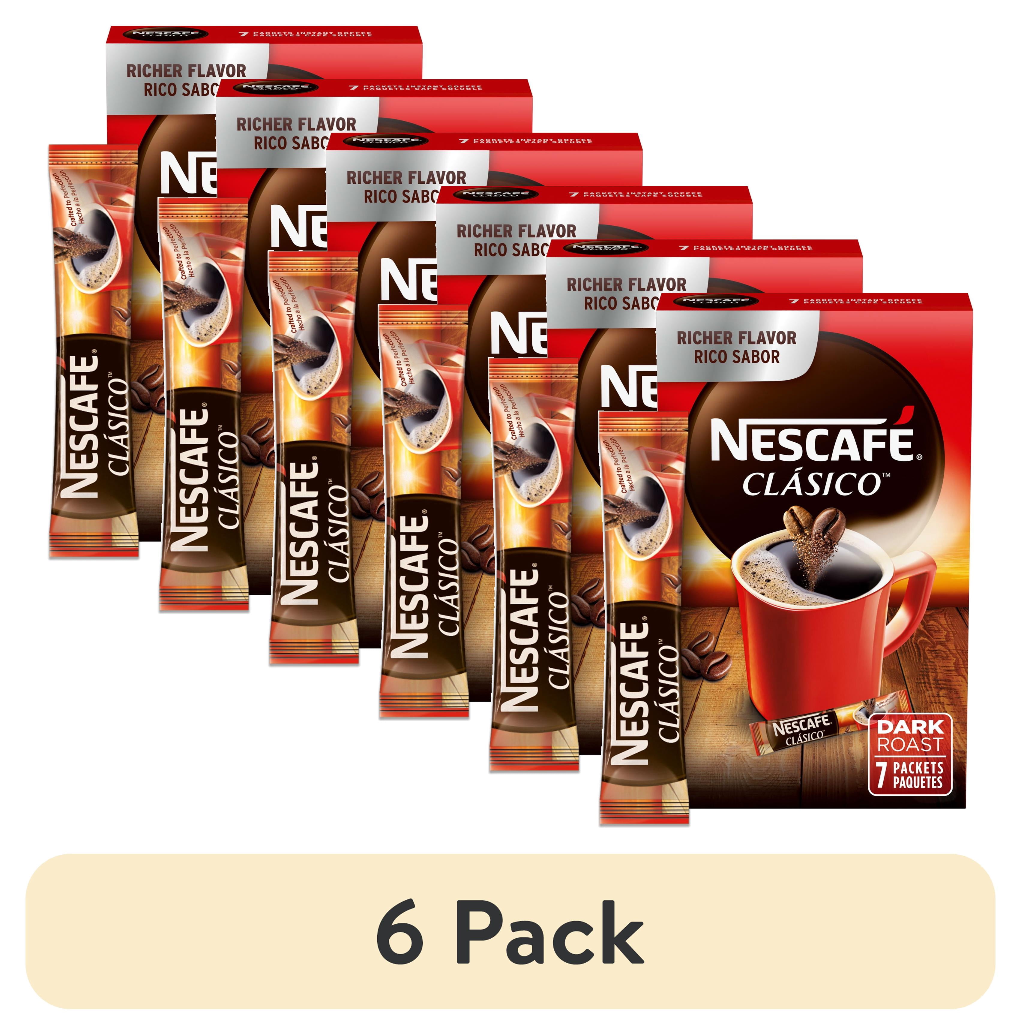 (6 pack) NESCAFÉ CLÁSICO, Instant Coffee Packets, Dark Roast, 1 Box (7 Packets)