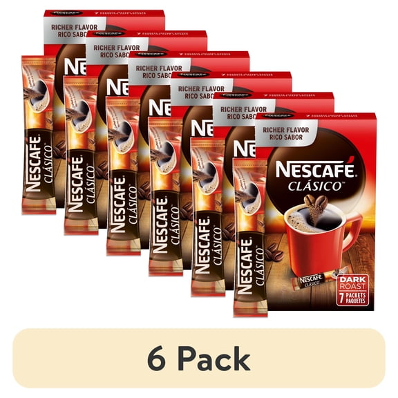 (6 pack) NESCAFÉ CLÁSICO, Instant Coffee Packets, Dark Roast, 1 Box (7 Packets)