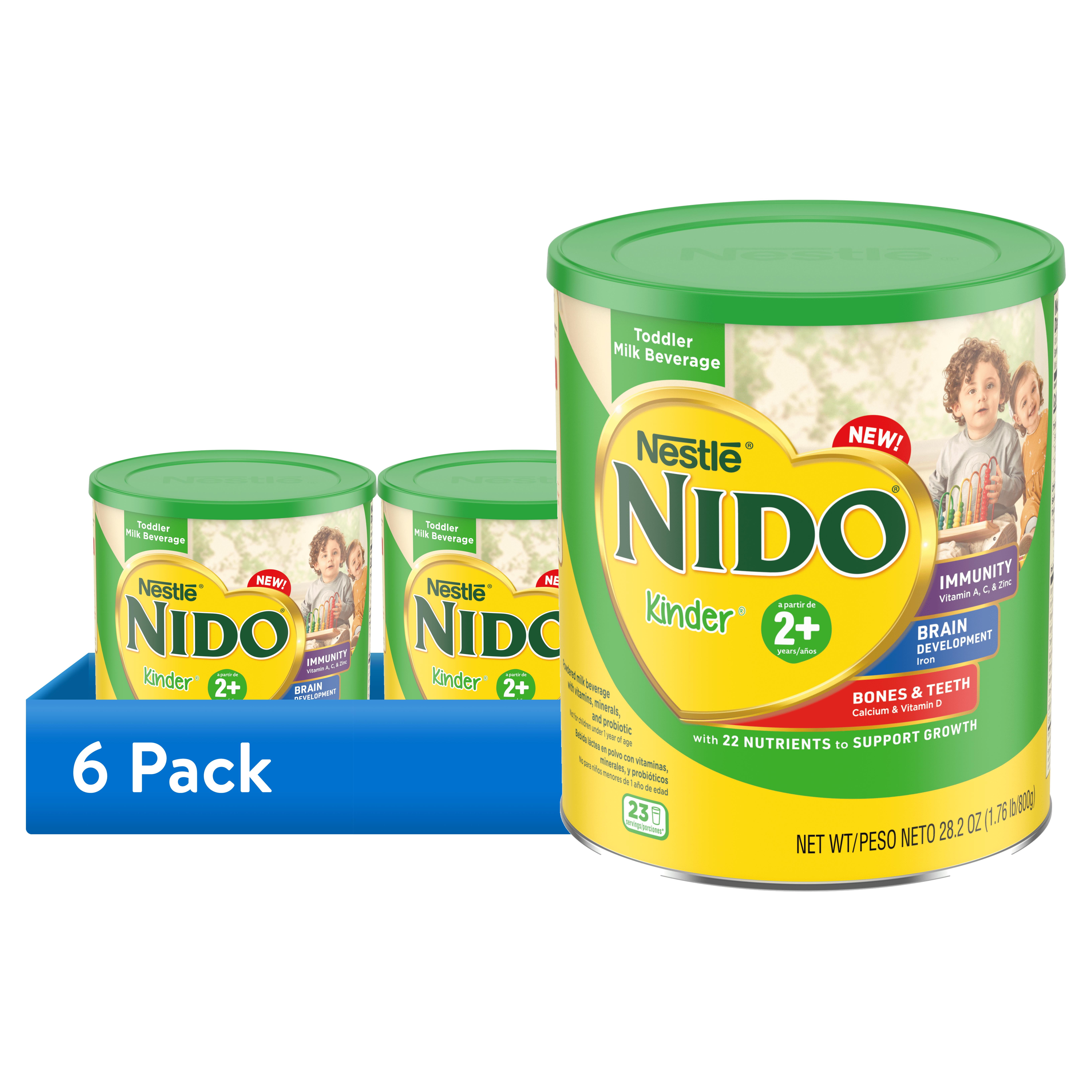 (6 pack) NESTLE NIDO 2+ Years Toddler Milk Powder Beverage 1.76lb(800g) Container