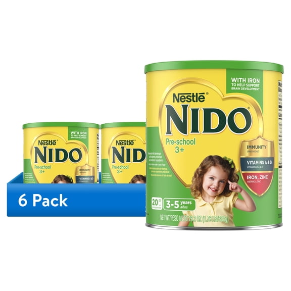 (6 pack) Nestle Nido 3 to 5 Years Toddler Powdered Milk Beverage, 28.2 oz Canister