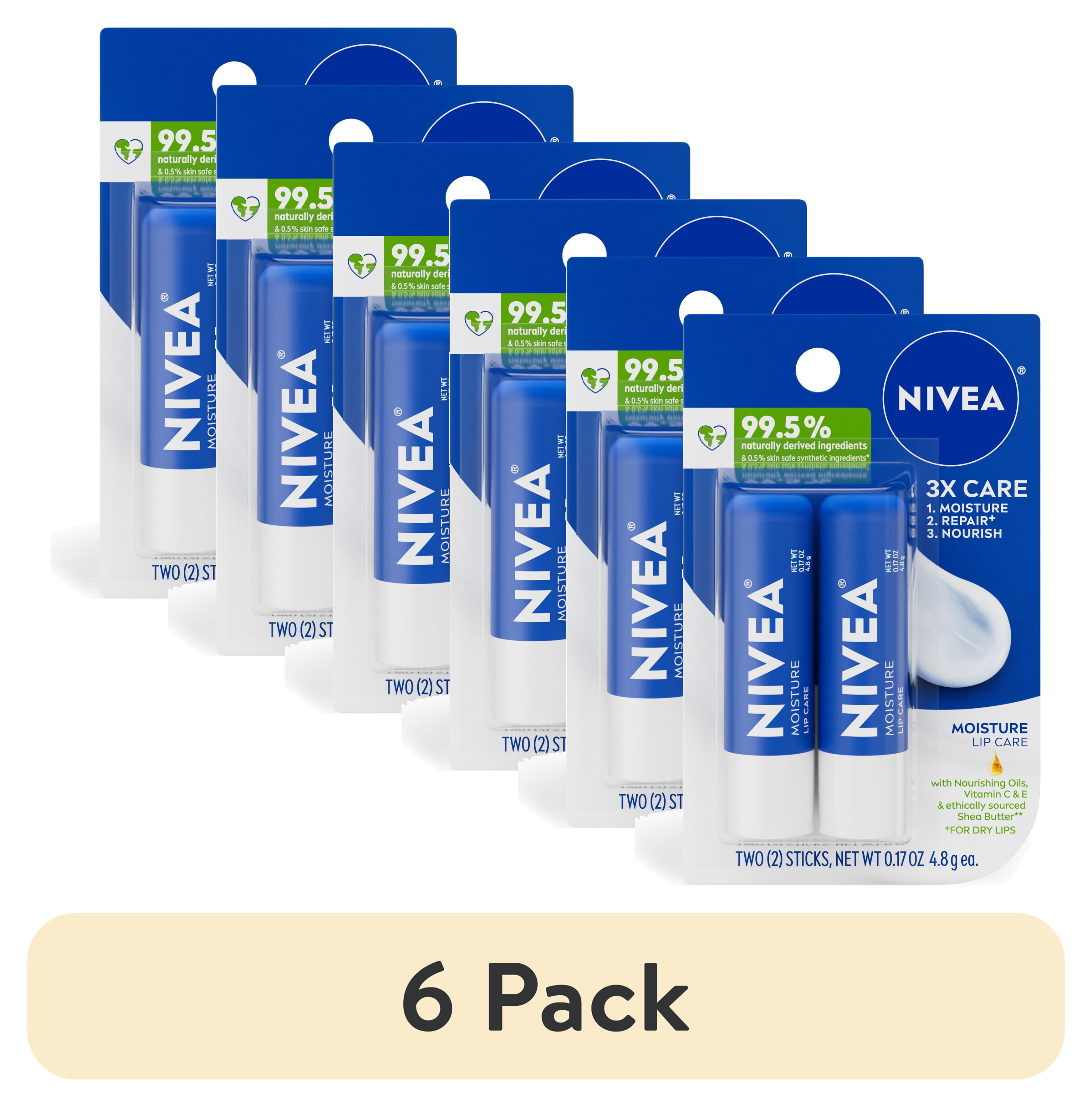 nivea vitamin c lip balm 6 pack) NIVEA Moisture Lip Care, Hydrating Lip Balm with Shea Butter, Vitamin  C & E, 0.17 oz, 2 Pack