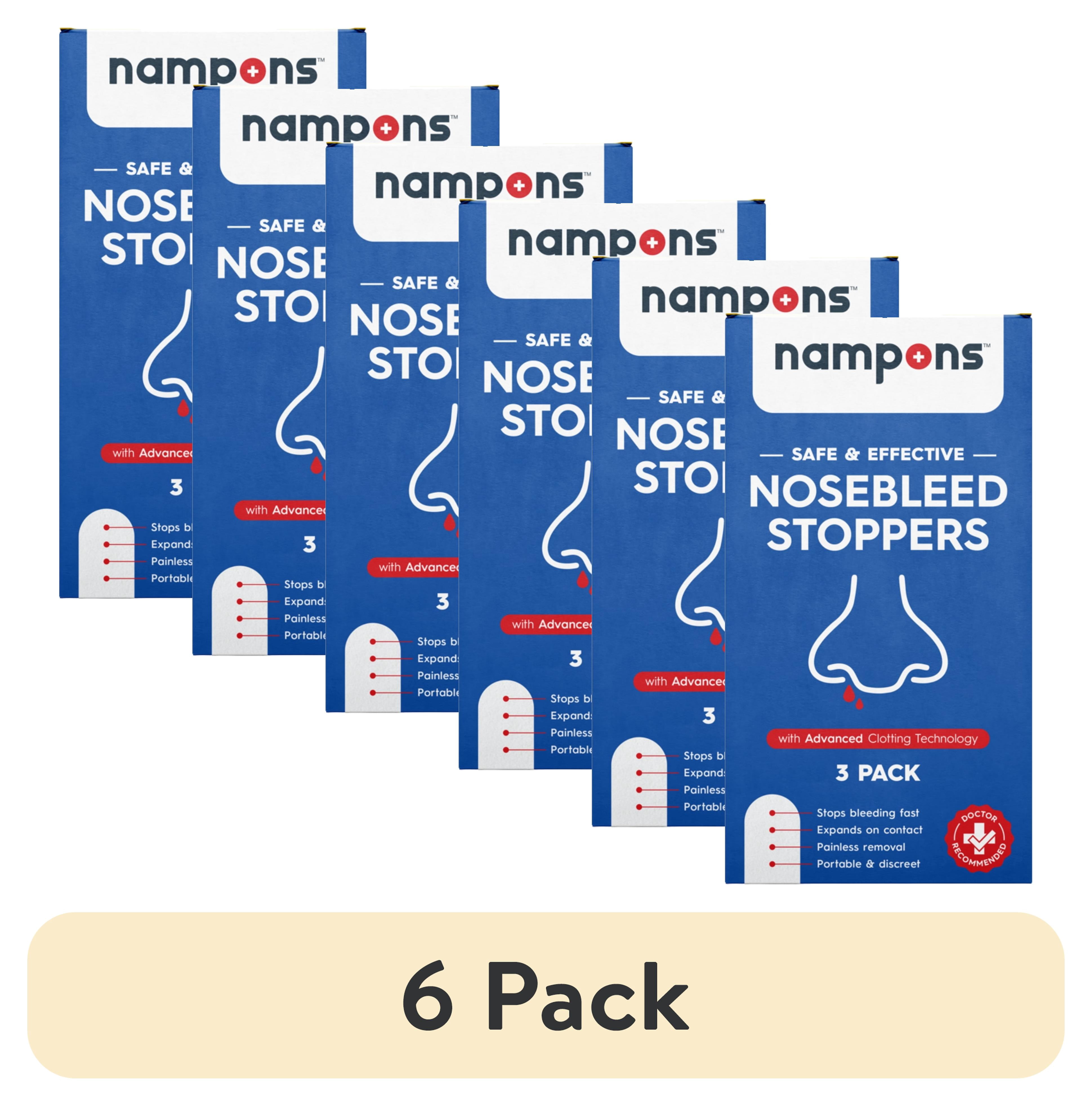 (6 pack) Nampons Kids Nosebleed Stoppers, Nasal Plugs with Clotting Agent, First Aid Kit, 3 Count