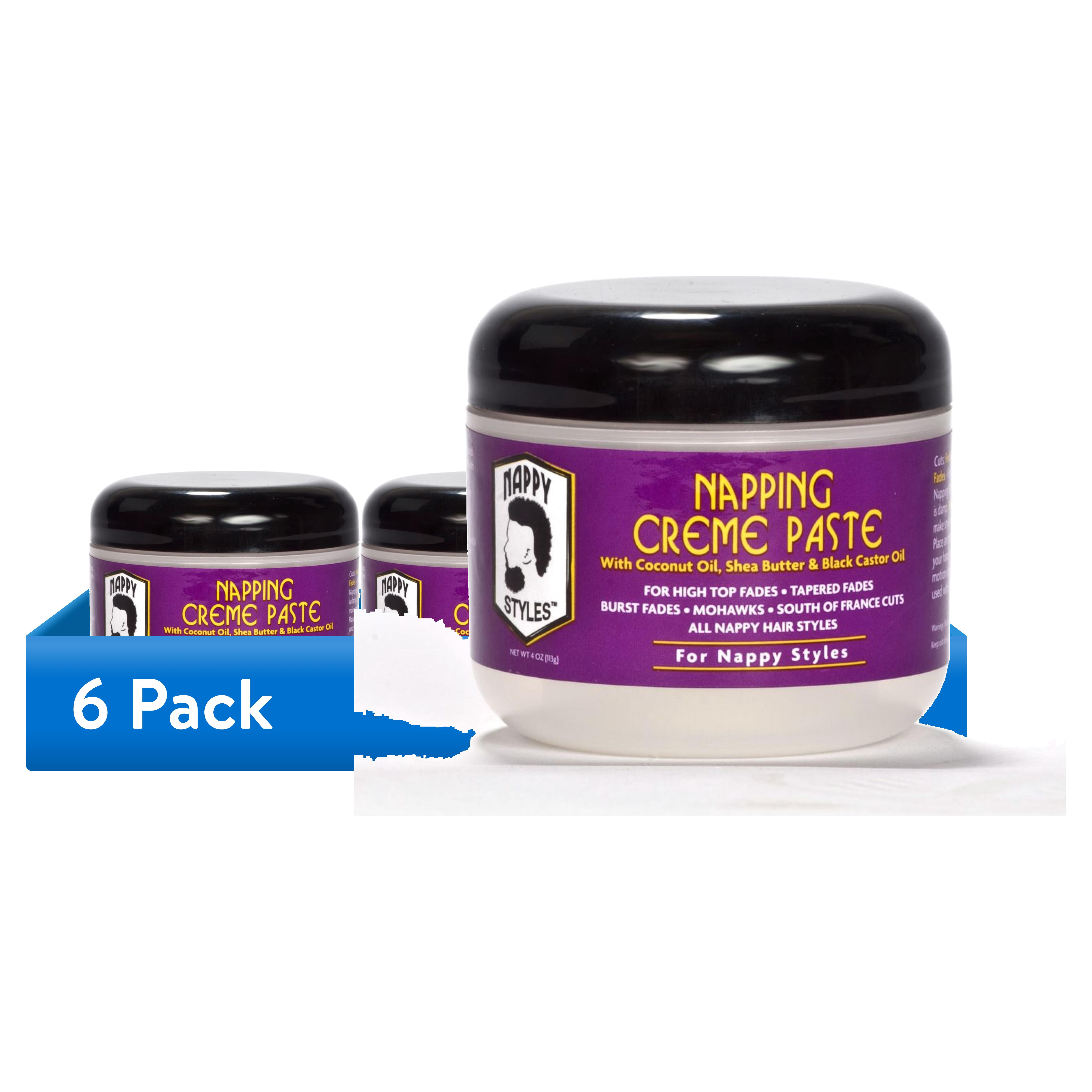 (6 pack) Nappy Styles Napping Crème Paste with Shea Butter, Coconut Oil and Black Castor Oil, 4oz, Unisex