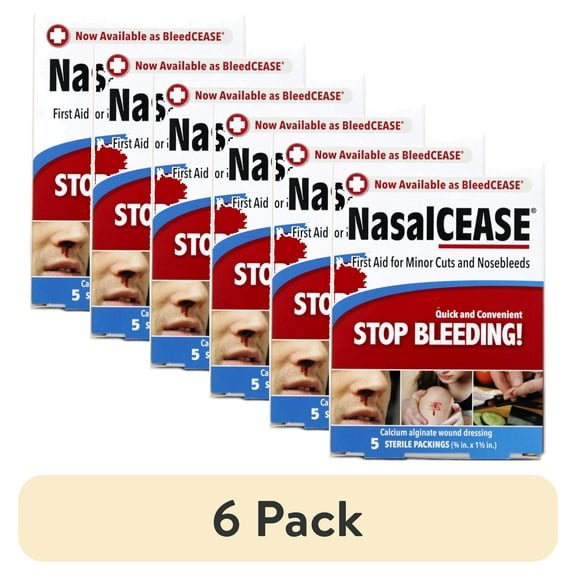 (6 pack) NasalCEASE First Aid Calcium Alginate Wound Dressing for Minor Cuts and Nosebleeds, Twist-or-Fold Insertion and Apply-Pressure Instructions, 5 Sterile Packings