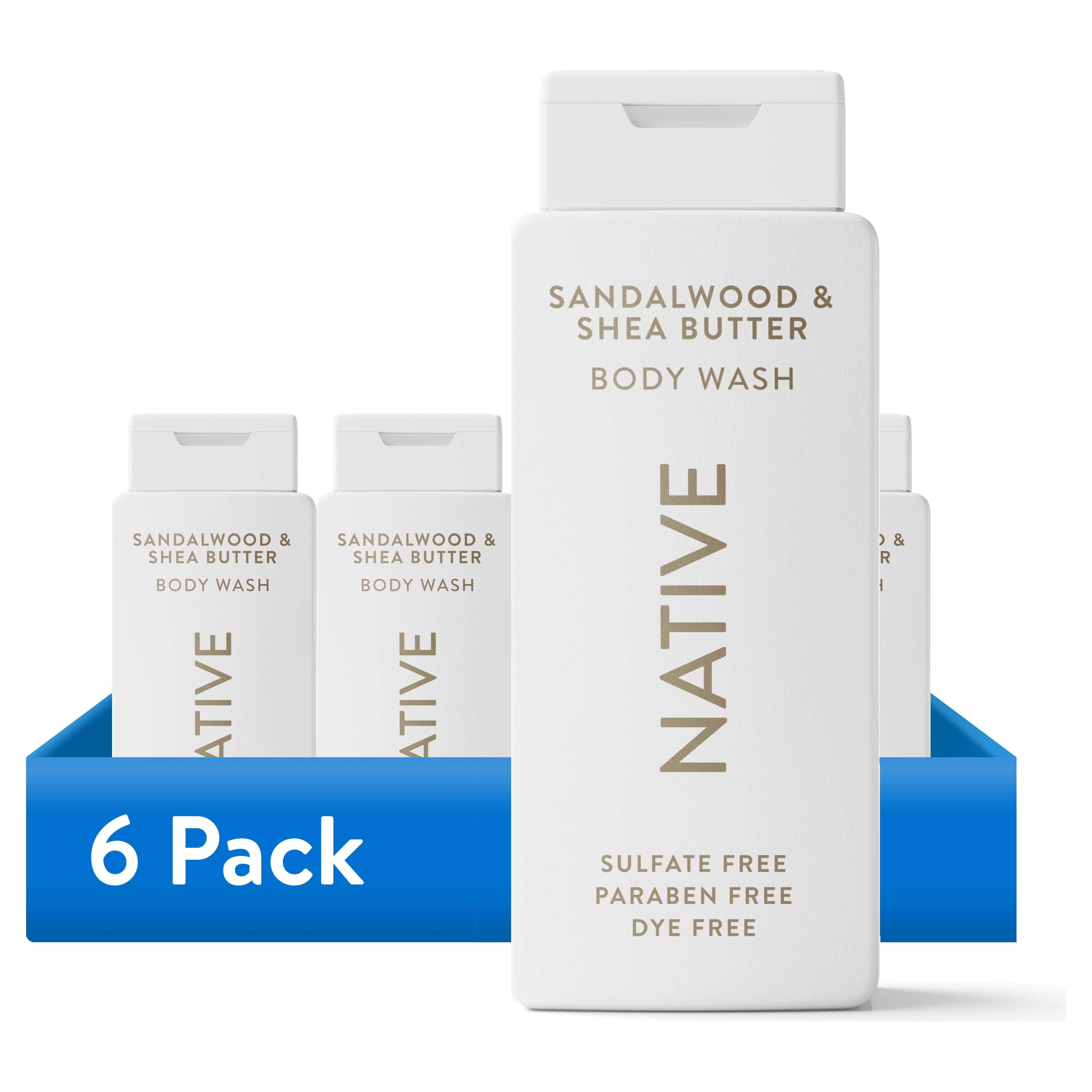 (6 pack) Native Body Wash, Sandalwood & Shea Butter, Sulfate Free, for Women & Men, 18 fl oz