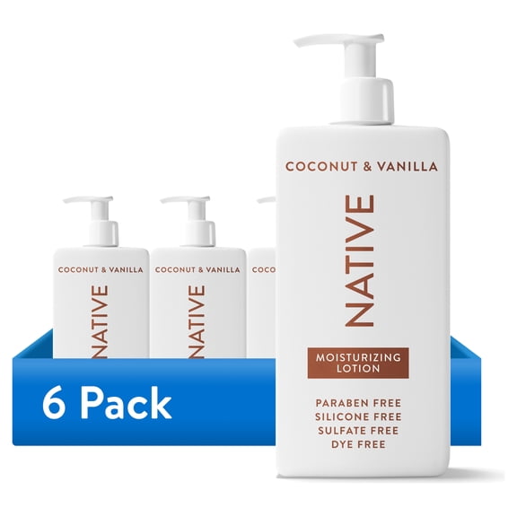 (6 pack) Native Lotion, Moisturizing, Paraben Free, Coconut & Vanilla, for Women and Men, 16.5 fl oz