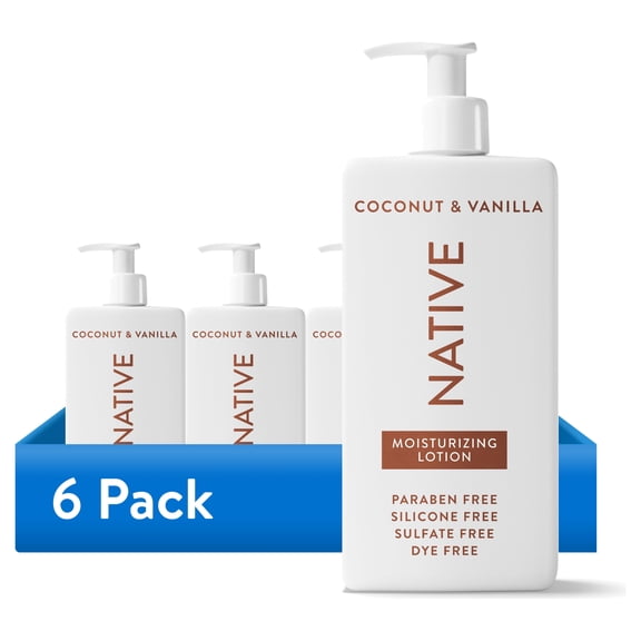 (6 pack) Native Lotion, Moisturizing, Paraben Free, Coconut & Vanilla, for Women and Men, 16.5 fl oz