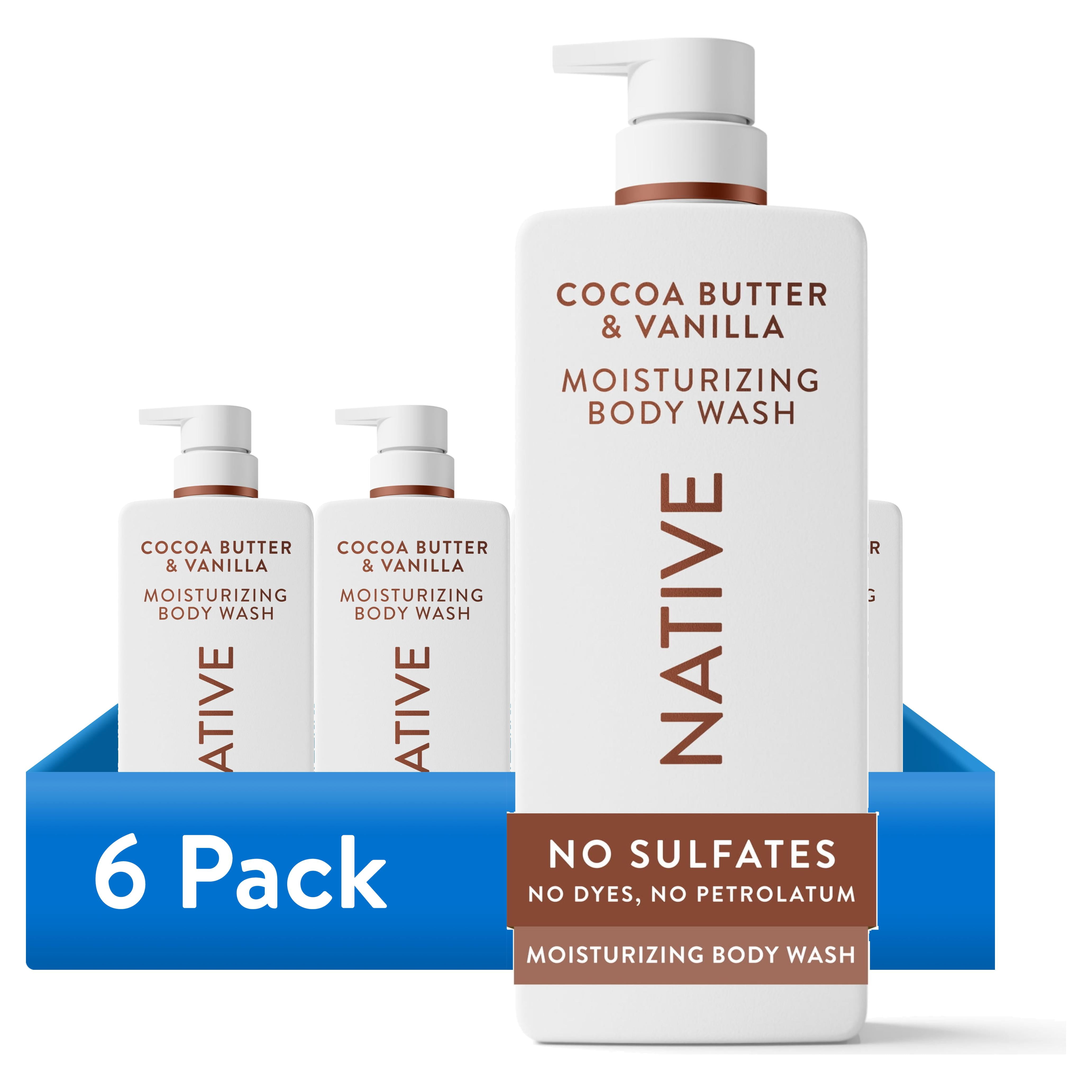 (6 pack) Native Moisturizing Body Wash, Cocoa Butter & Vanilla, Sulfate Free, 22 fl oz