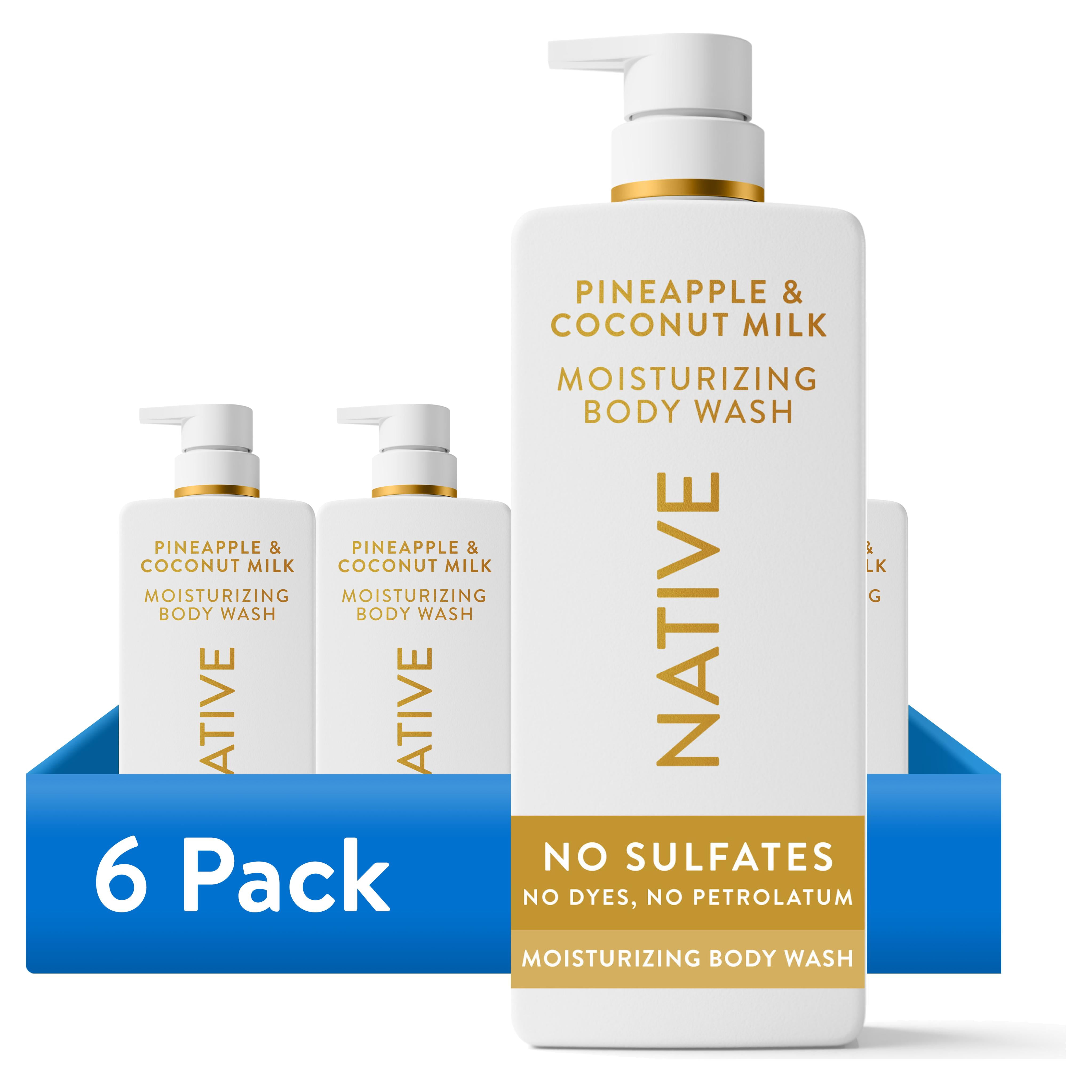 (6 pack) Native Moisturizing Body Wash for Women & Men, Sulfate Free, with Shea Butter, Pineapple & Coconut Milk, 22 fl oz