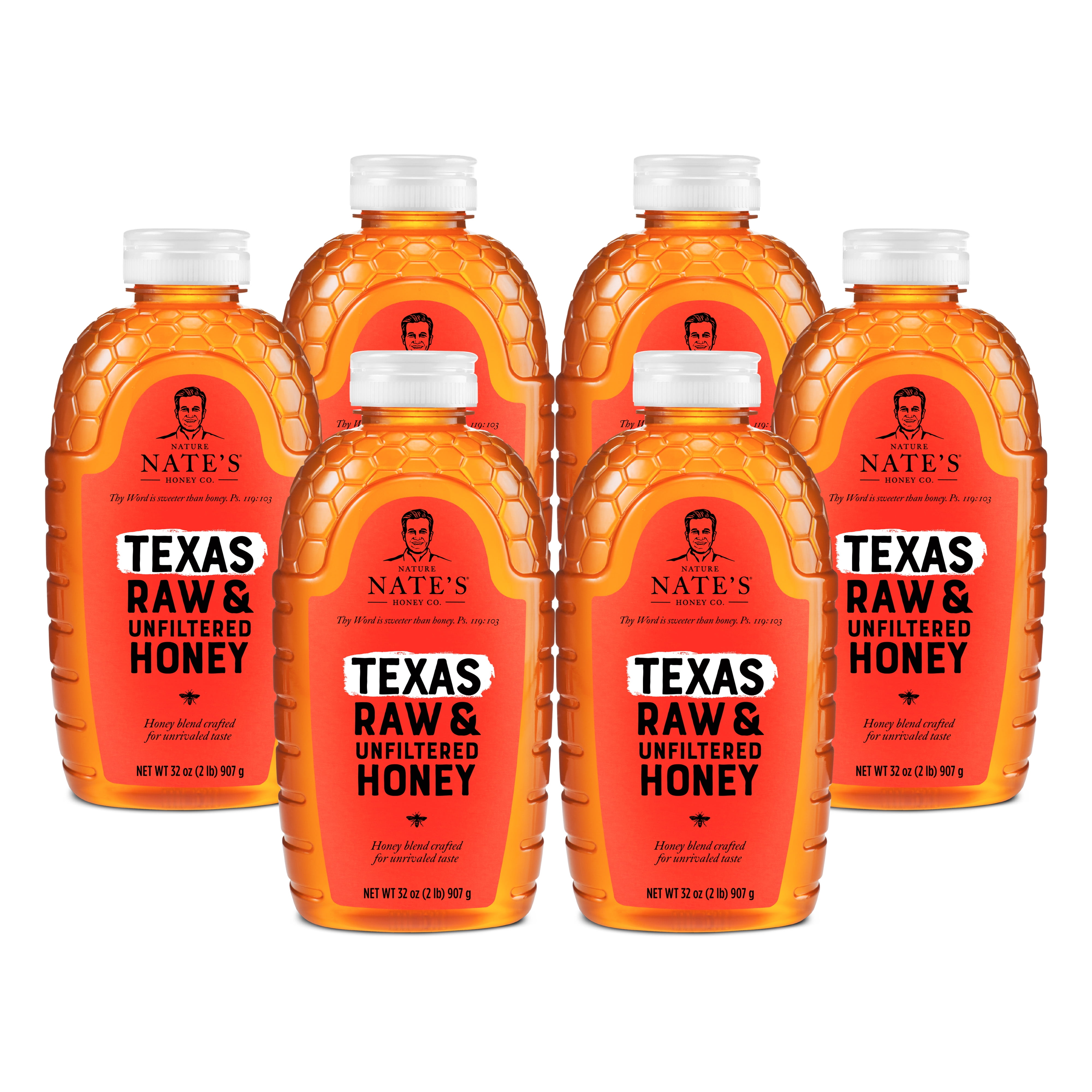 (6 pack) Nature Nate's Texas Honey: 100% Pure, Raw and Unfiltered Honey - 32 fl oz Gluten-Free Honey