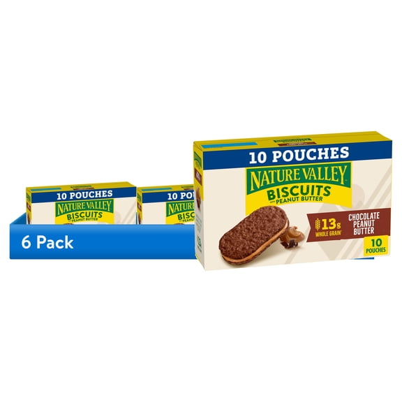 (6 pack) Nature Valley Biscuit Sandwiches, Chocolate Peanut Butter, Snack Bars, 10 Bars, 13.5 oz