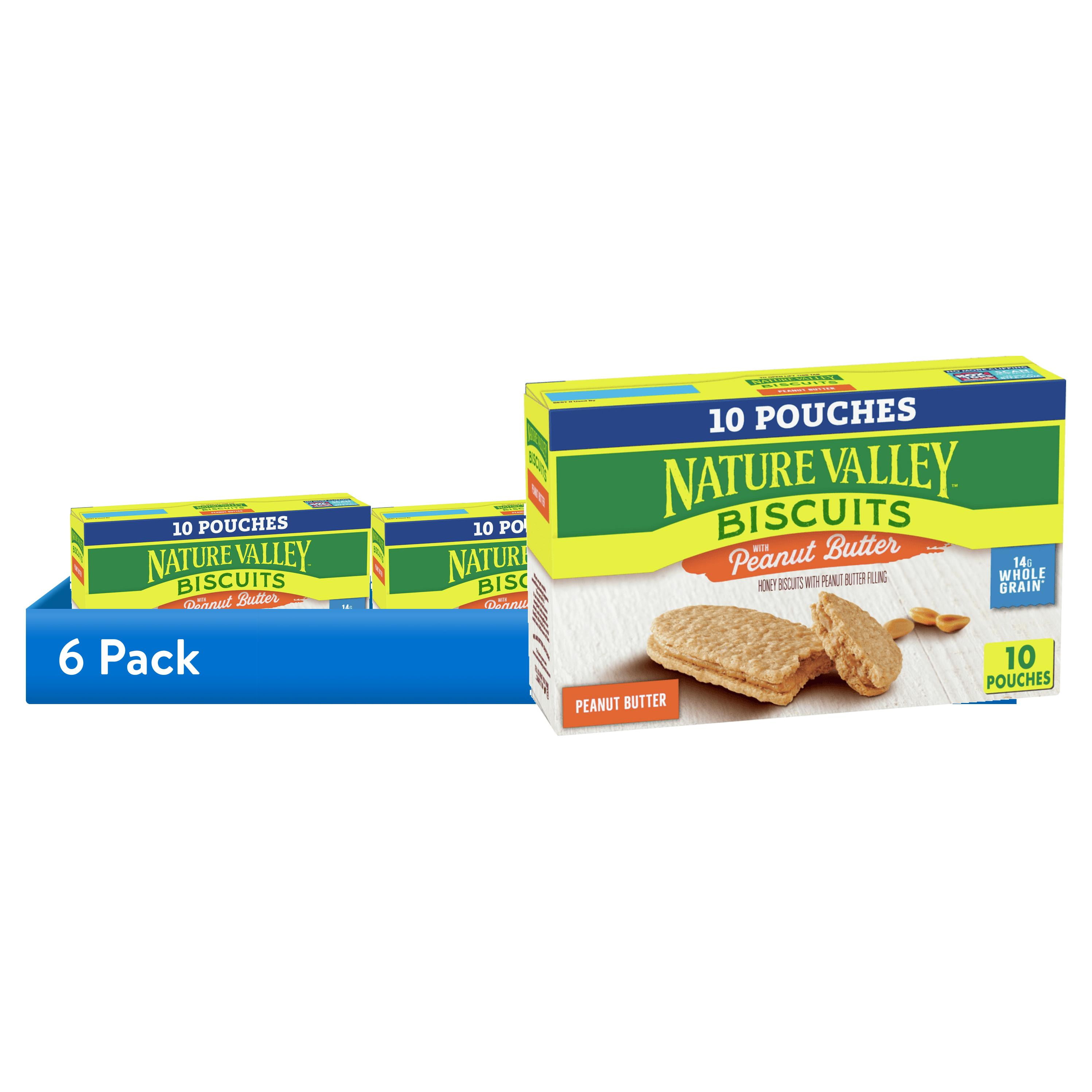 (6 pack) Nature Valley Biscuit Sandwiches, Peanut Butter, Snack Bars, 10 Bars, 13.5 oz