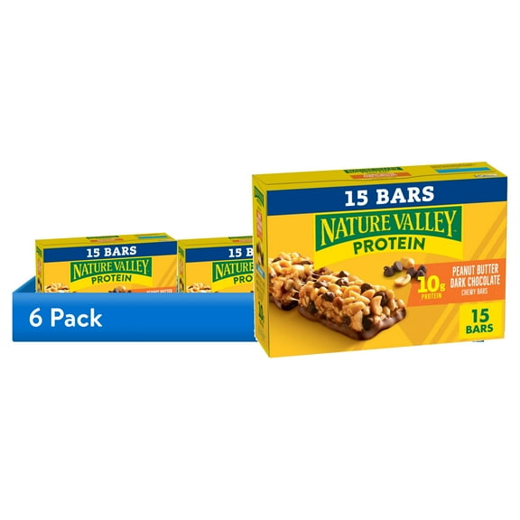 (6 pack) Nature Valley Protein Chewy Snack Bars, Peanut Butter Dark Chocolate, 15 Bars, 21.3 oz