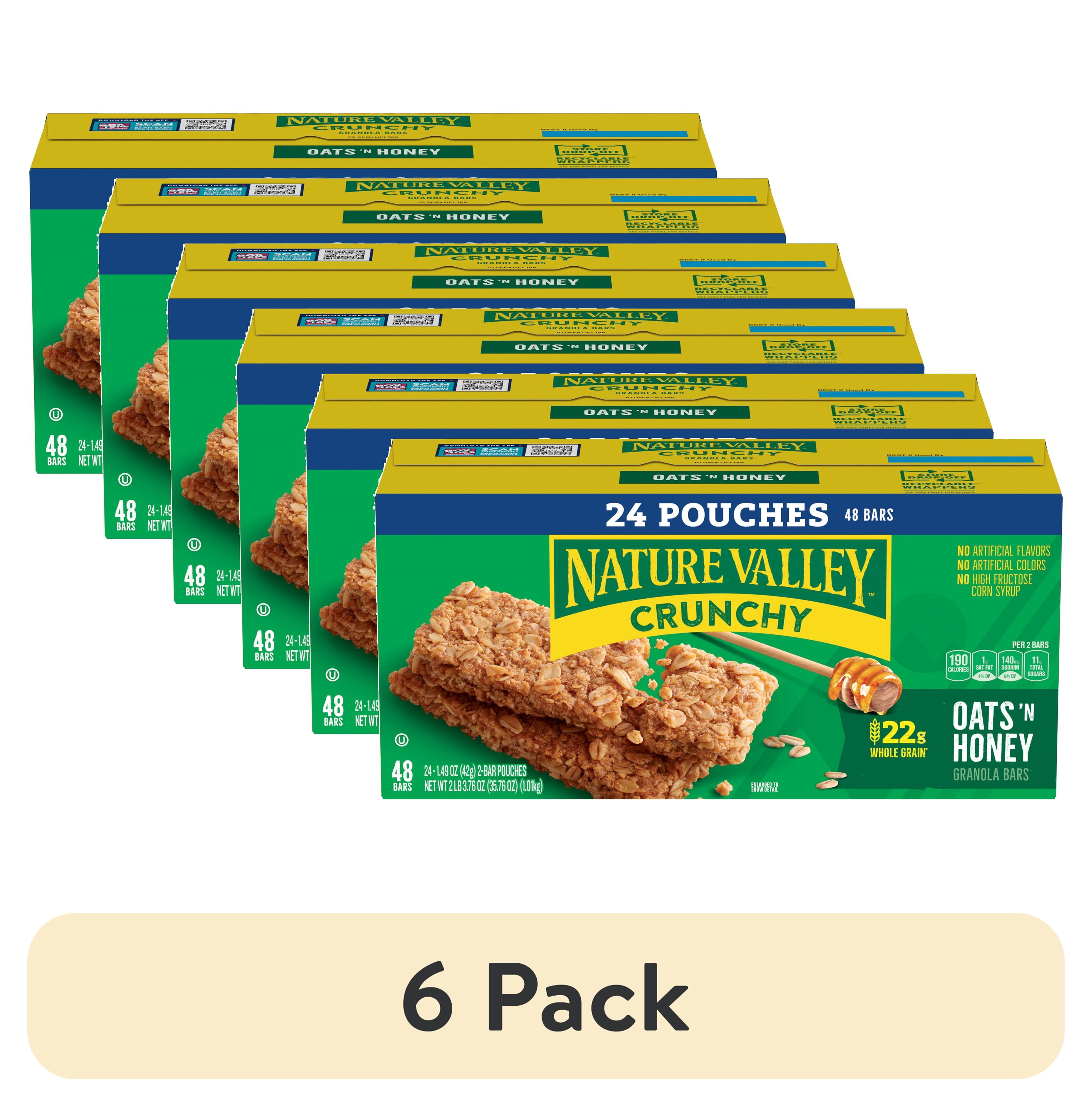 (6 pack) Nature Valley Crunchy Granola Bars, Oats 'n Honey, 48 Count, 35.76 oz (24 Pouches)
