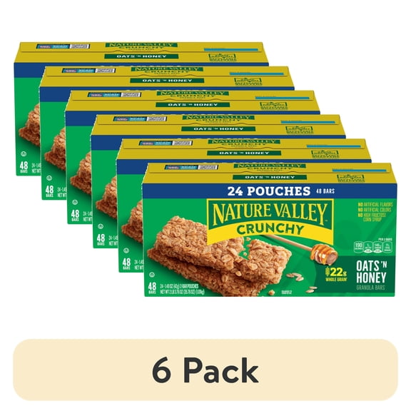 (6 pack) Nature Valley Crunchy Granola Bars, Oats 'n Honey, 48 Count, 35.76 oz (24 Pouches)