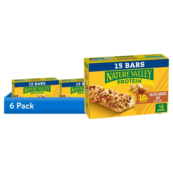 (6 pack) Nature Valley Protein Chewy Snack Bars, Salted Caramel Nut, 15 Bars, 21.3 oz