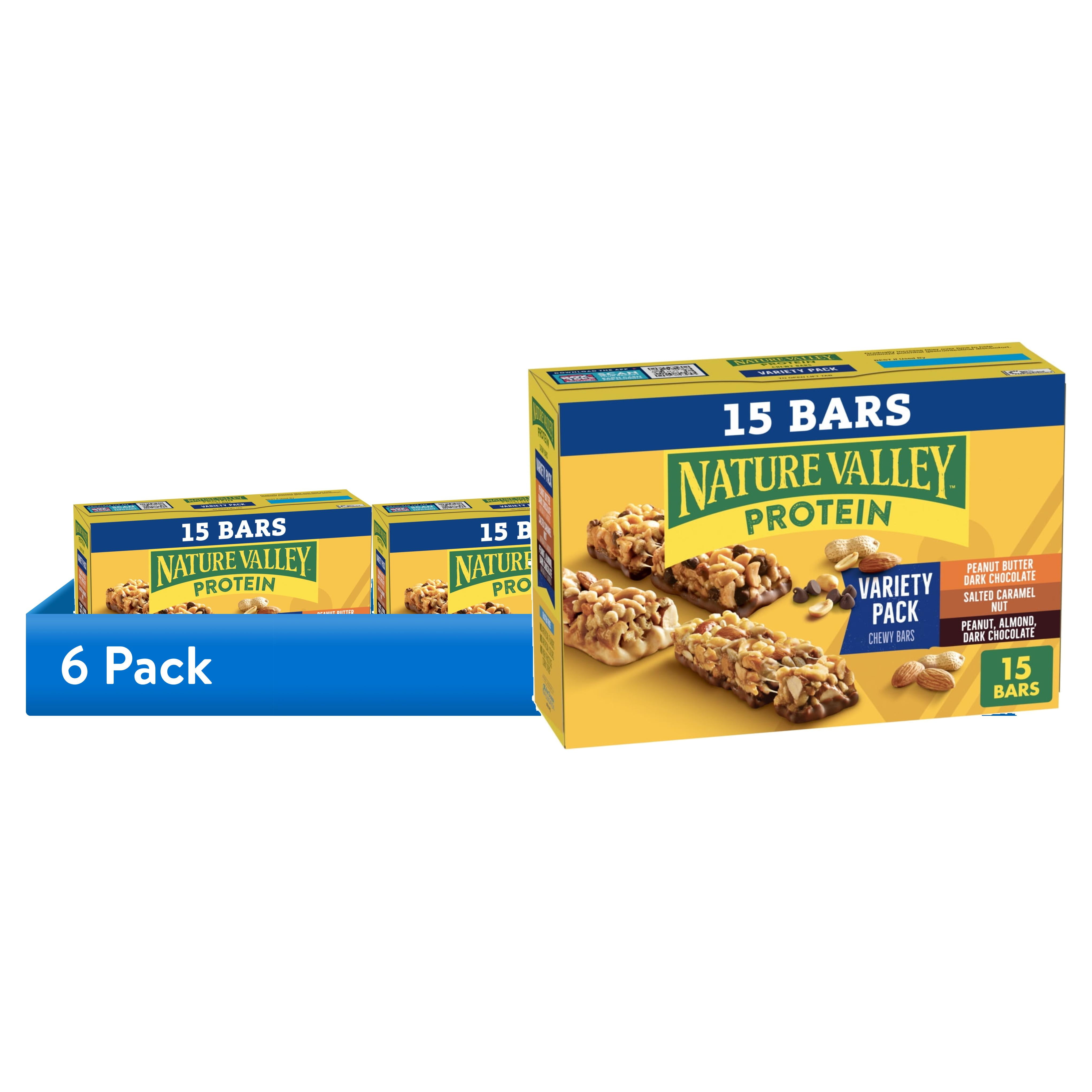 (6 pack) Nature Valley Protein Chewy Snack Bars, Variety Pack, 15 Bars, 21.3 oz