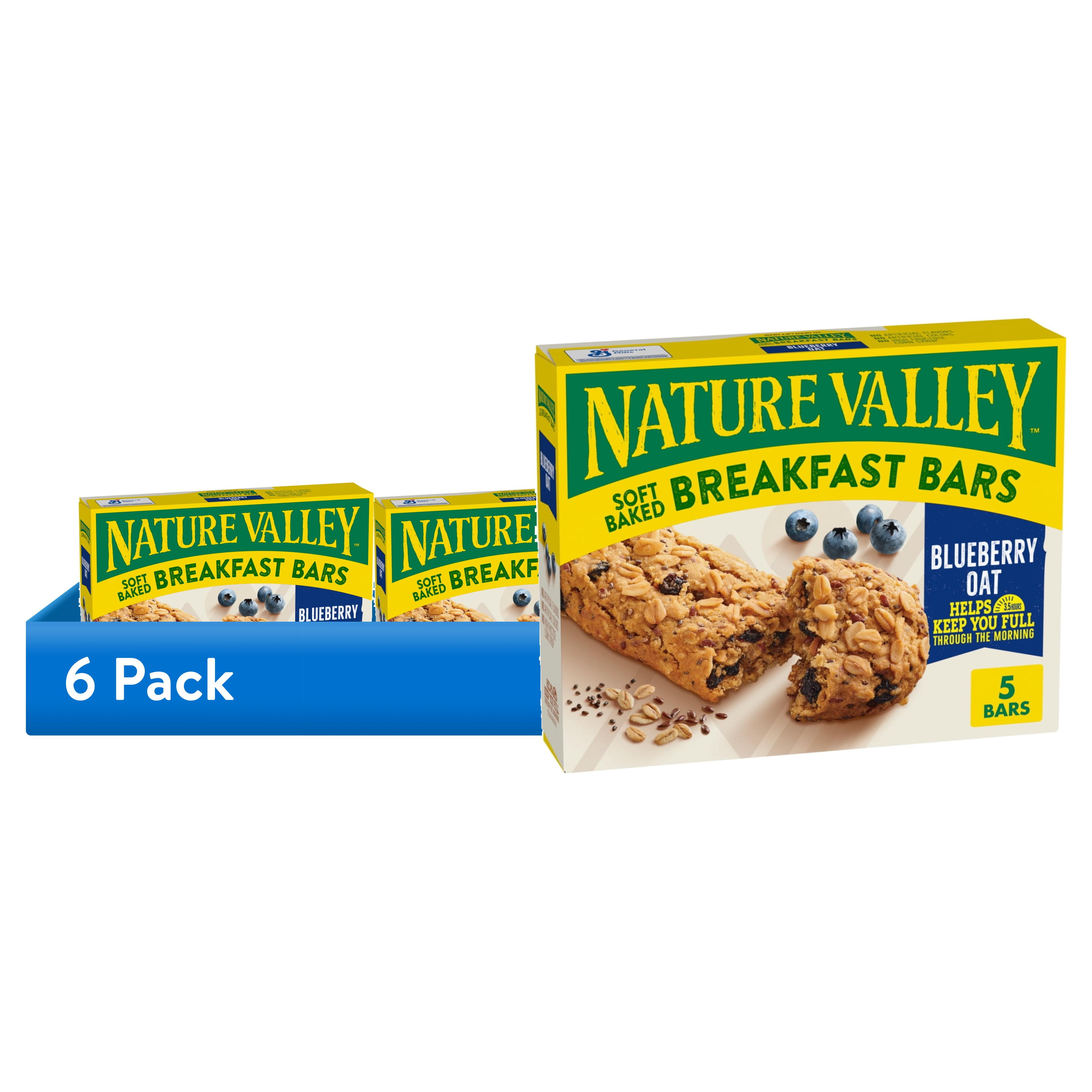 (6 pack) Nature Valley Soft Baked Breakfast Bars, Blueberry Oat, Morning Snacks, 5 Bars, 8.85 oz