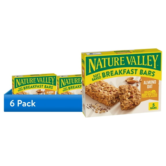 (6 pack) Nature Valley Soft Baked Breakfast Bars, Almond Oat, Morning Snacks, 5 Bars, 8.85 oz
