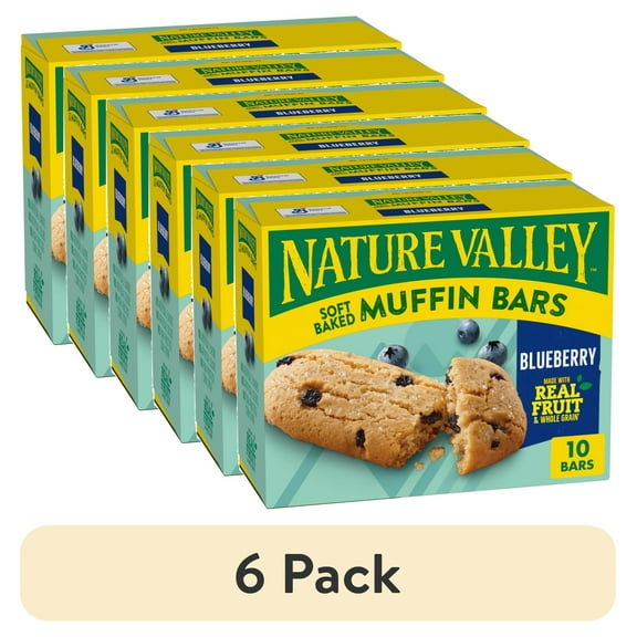 (6 pack) Nature Valley Soft Baked Muffin Bars, Blueberry, Snack Bars, 10 Bars, 12.4 oz