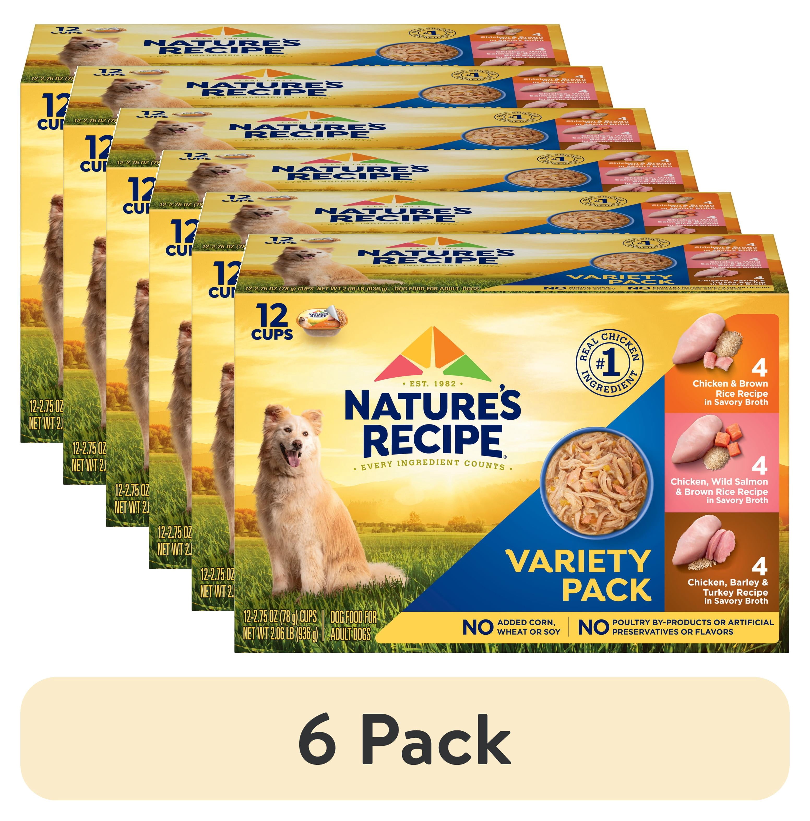(6 pack) Nature's Recipe Chicken, Salmon & Turkey Wet Dog Food Variety Pack, 2.75 oz Cups (12 Pack)