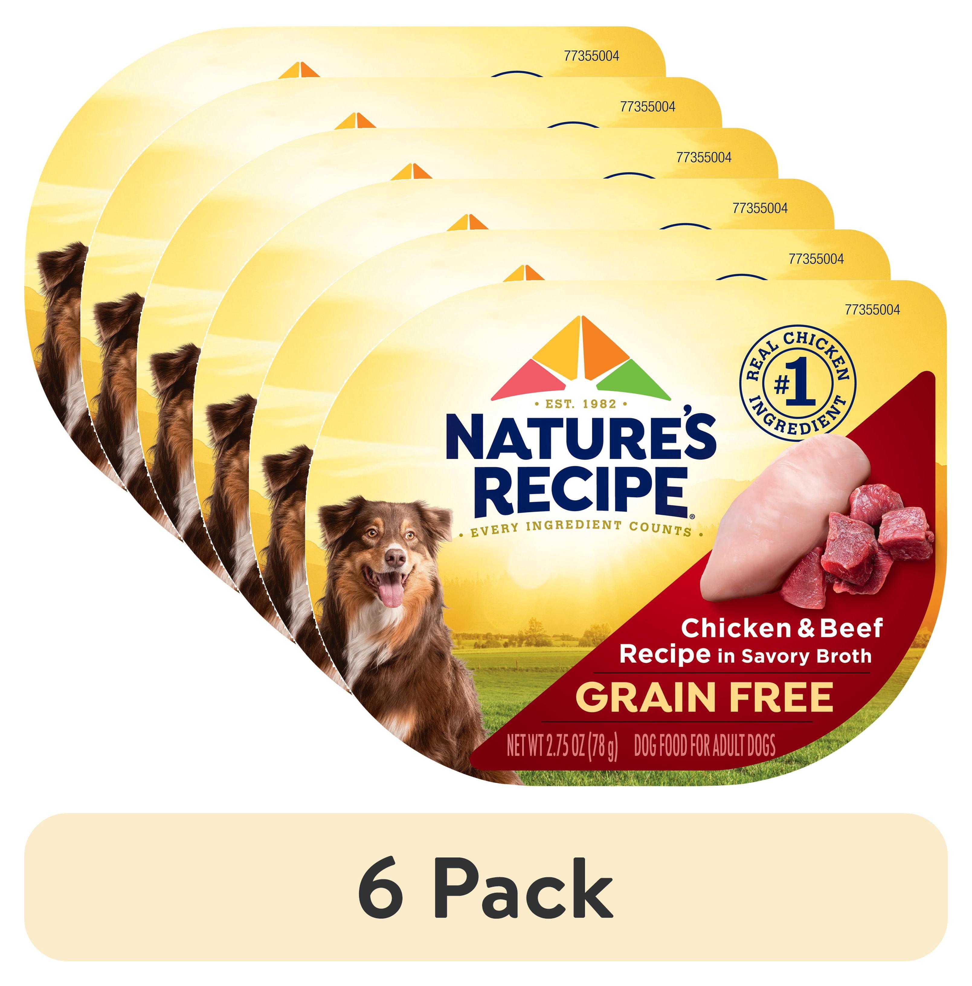 (6 pack) Nature's Recipe Grain Free Chicken & Beef in Savory Broth Wet Dog Food, 2.75 oz Cup