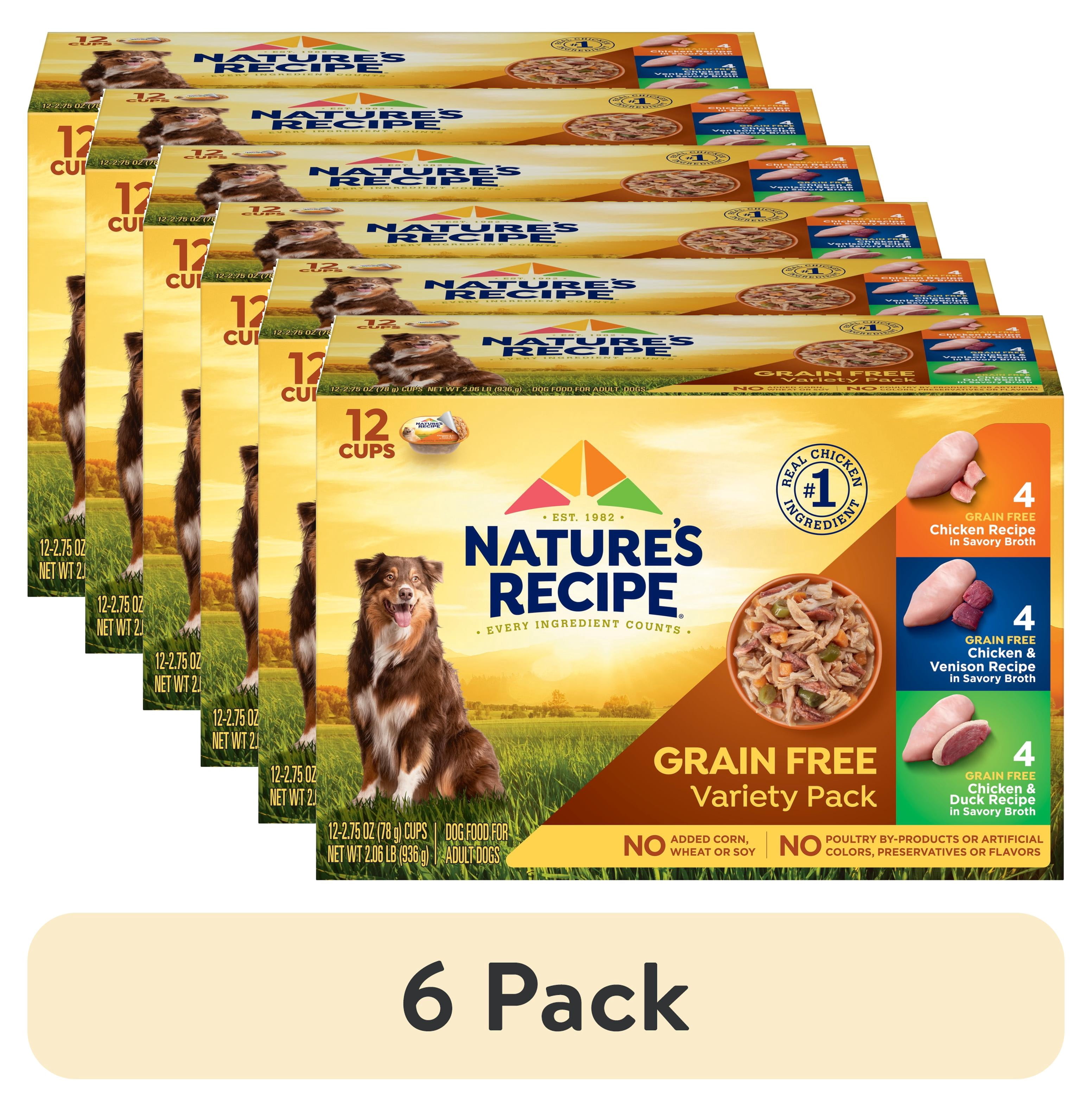 (6 pack) Nature's Recipe Savory Broth Grain Free Wet Dog Food Variety Pack, 2.75 oz Cups (12 Pack)