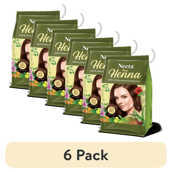 (6 pack) Neeta 100% Natural Pure Henna with 9 Herbs for hair, Chemical Free Dye, Soft & Shiny hair, 4.40 oz
