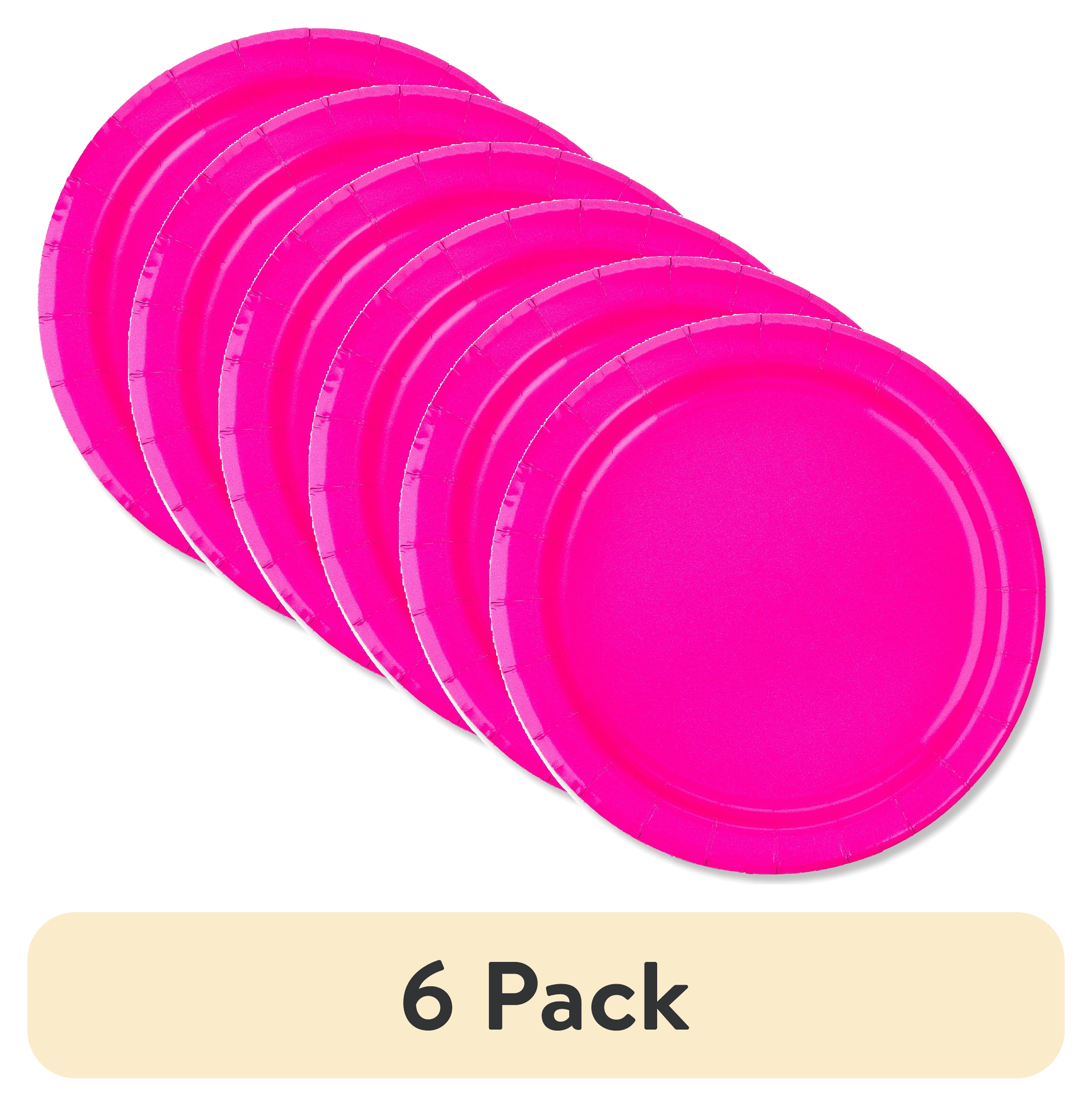 (6 pack) Disposable Paper Plates, 7", Neon Pink, 24 Count, by Way To Celebrate