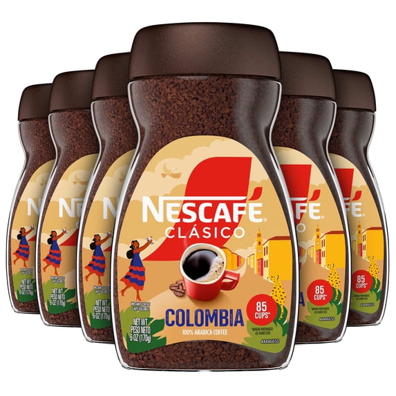(6 pack) NESCAFÉ CLÁSICO Colombia, Medium Roast, Instant Coffee, 6 oz, 6 Pack of Jars