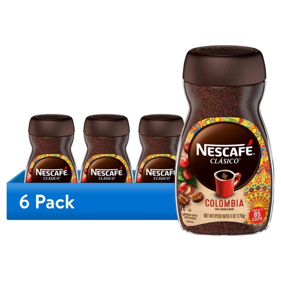 (6 pack) NESCAF CLSICO Colombia, Medium Roast, Instant Coffee, 6 oz, 6 Pack of Jars