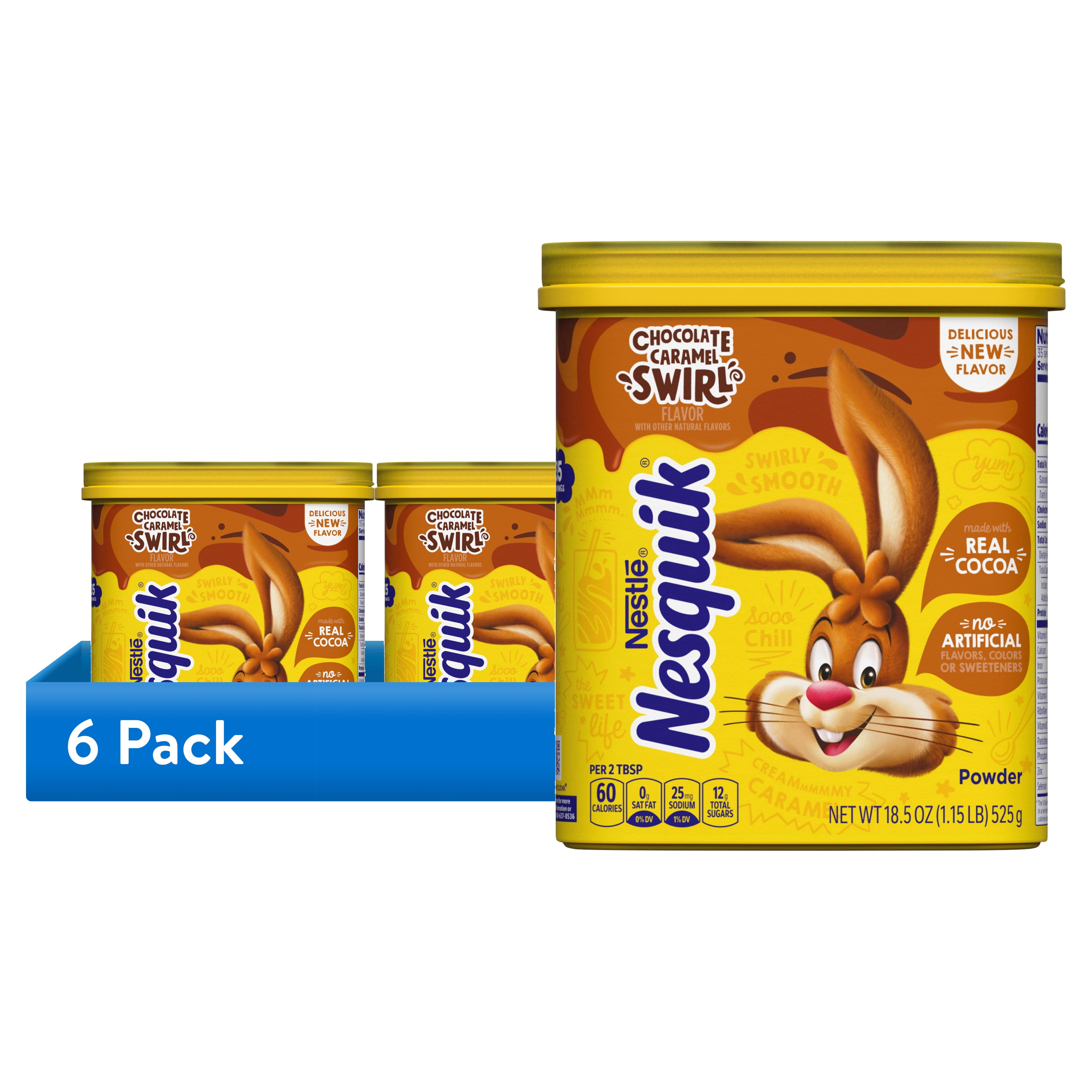(6 pack) Nestle Nesquik Chocolate Caramel Swirl Flavor Powder Stir In Drink Mix, 18.5 oz Canister, 40 Servings