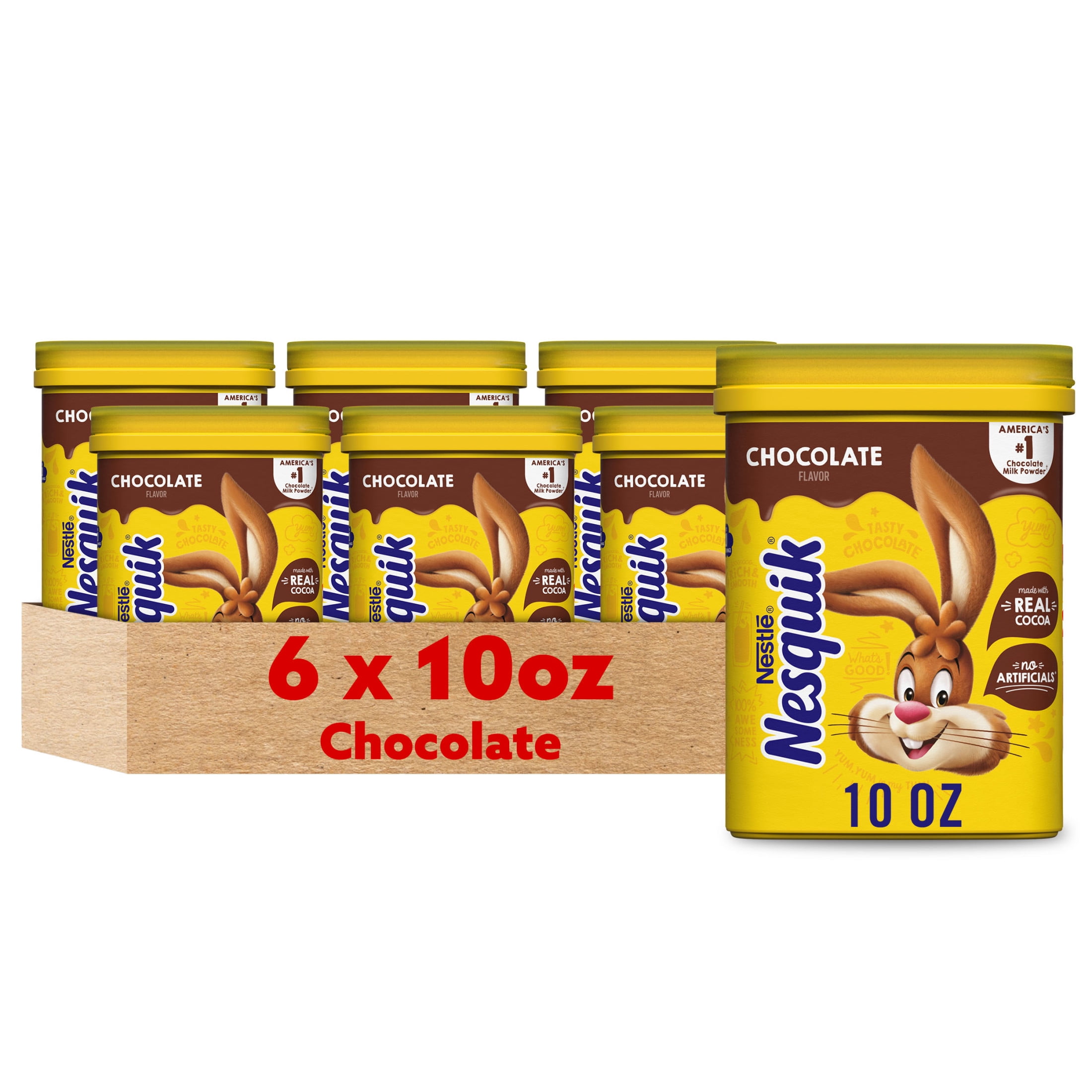 (6 pack) Nestle Nesquik Chocolate Flavor Powder Drink Mix, 10 oz, Can