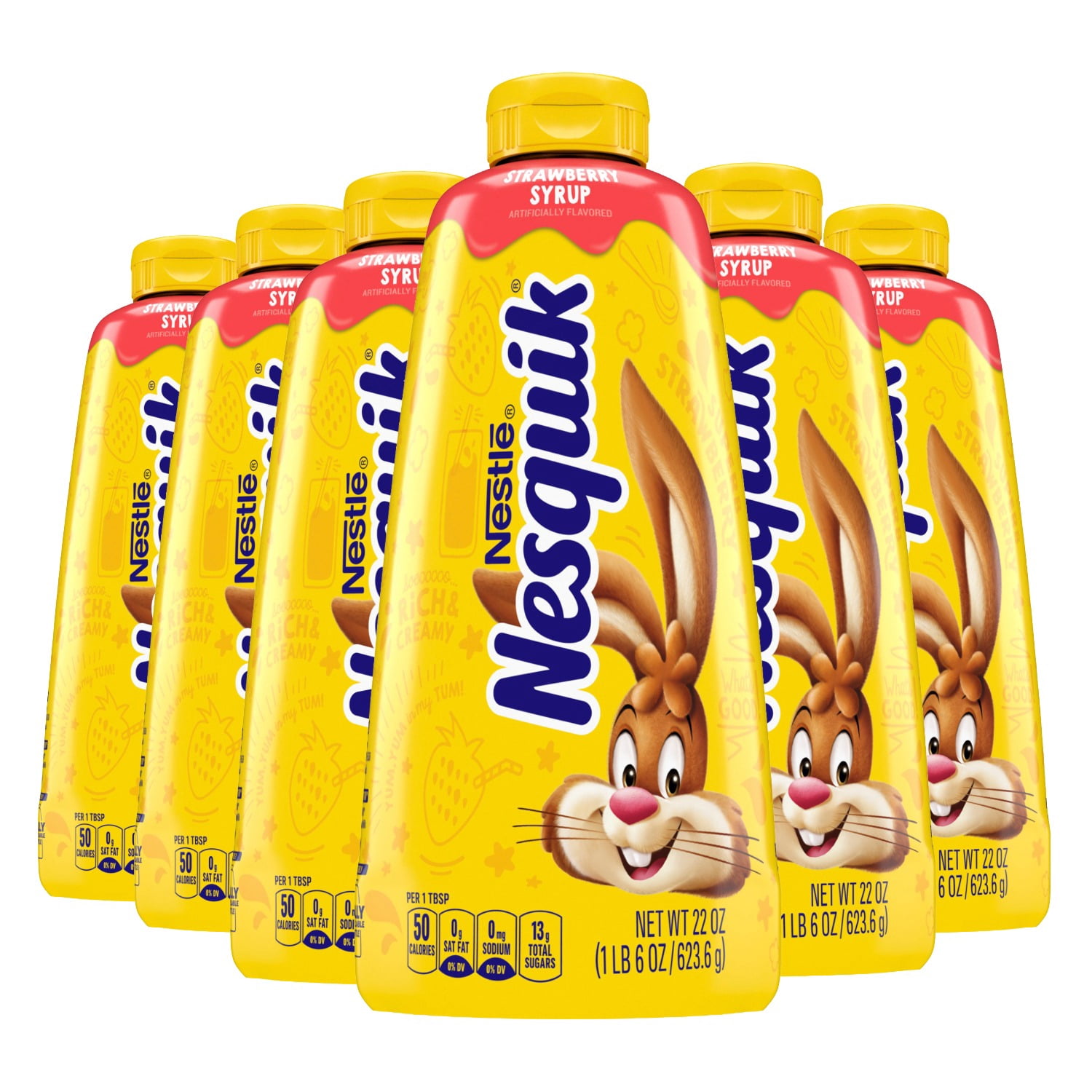 (6 pack) Nesquik Strawberry Flavored Syrup for Milk or Ice Cream, 22 oz, 1 Bottle